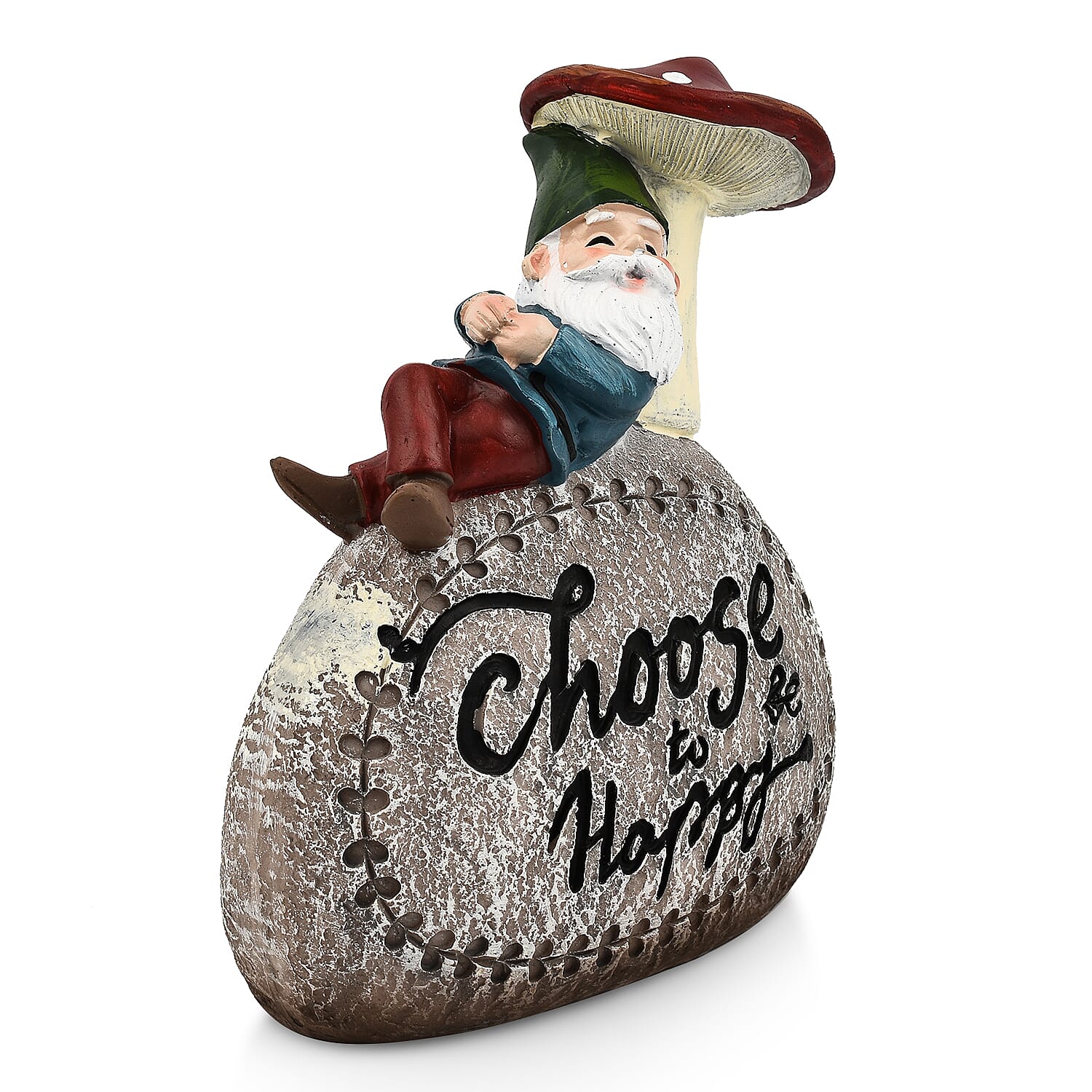 Gnome Resting Under a Mushroom Holding (Choose To Be Happy) Sign - Red