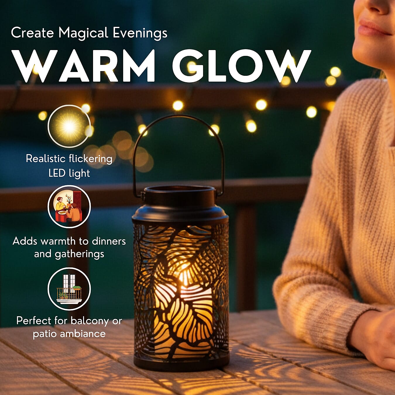 LED Lantern with a Sturdy Ring For Hanging - Black