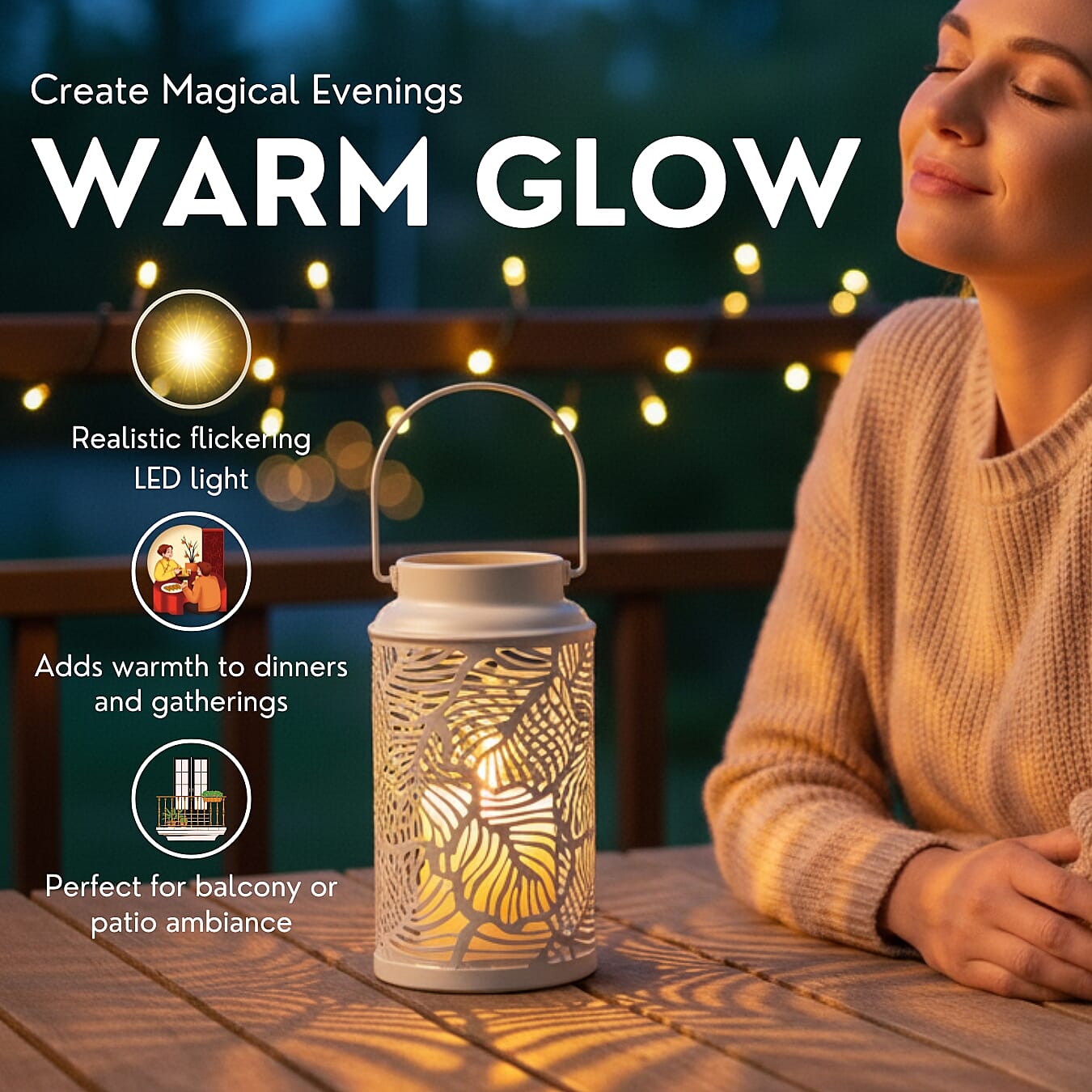 LED Lantern with a Sturdy Ring For Hanging - White