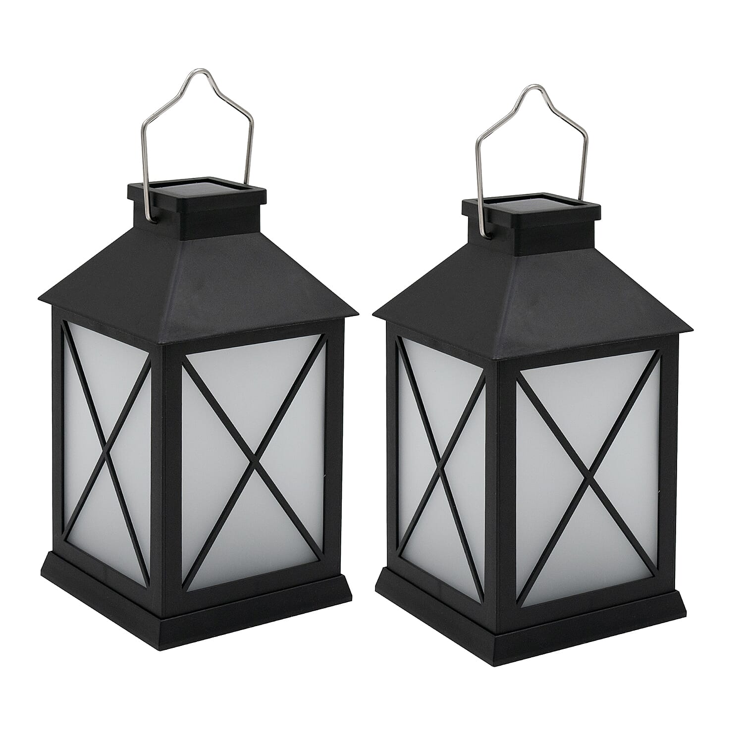 Set of 2 Solar Light Lantern with Cross Design - Black