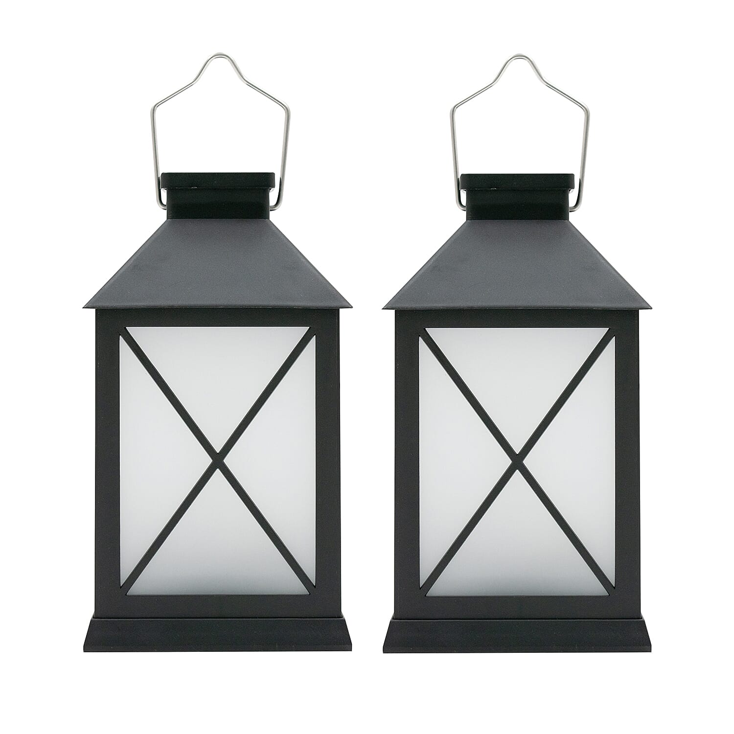 Set of 2 Solar Light Lantern with Cross Design - Black