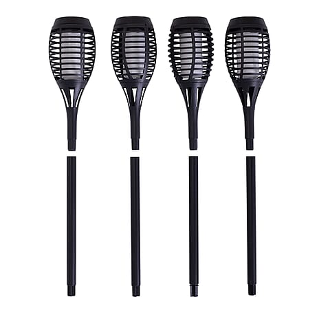 Set of 4 Solar Flame Lamp Outdoor Garden Pathway Lighting - Black