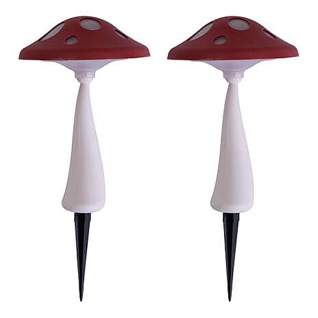 Set of 2 Solar Mushroom Stake Light - Red