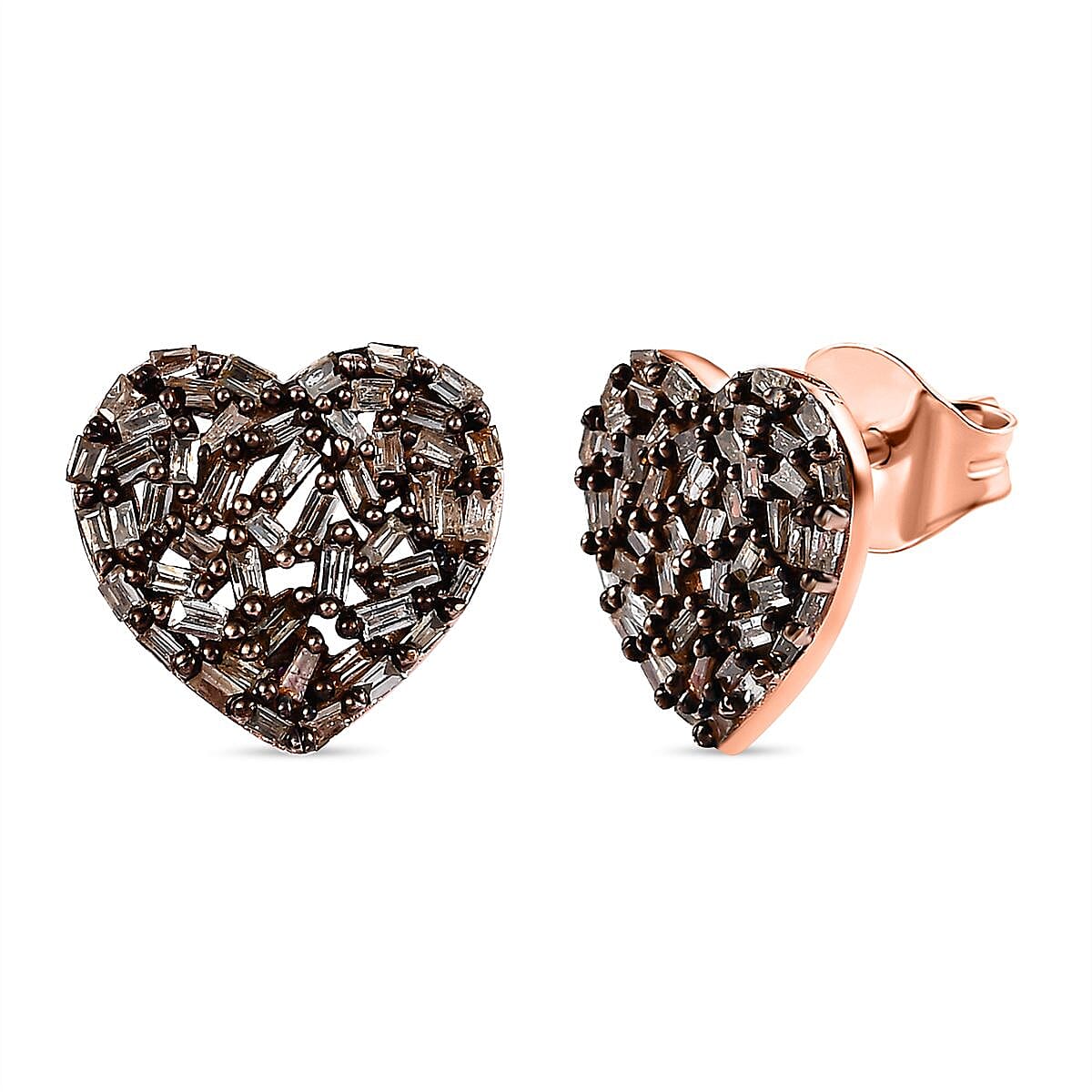 GP Amore Collection - Champagne Diamond Heart Earrings in 18K Rose Gold Vermeil Plated 0.55 Ct.