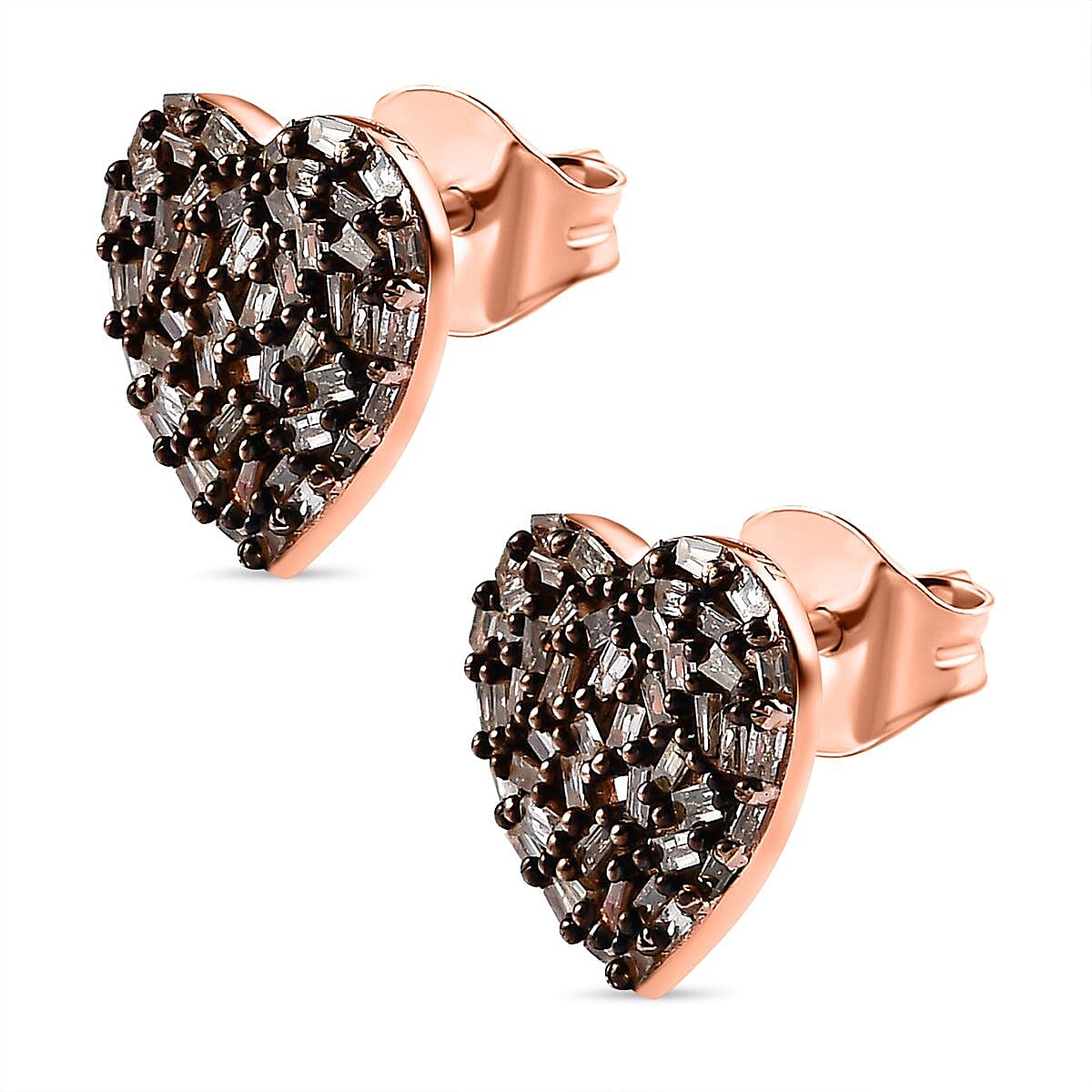 GP Amore Collection - Champagne Diamond Heart Earrings in 18K Rose Gold Vermeil Plated 0.55 Ct.