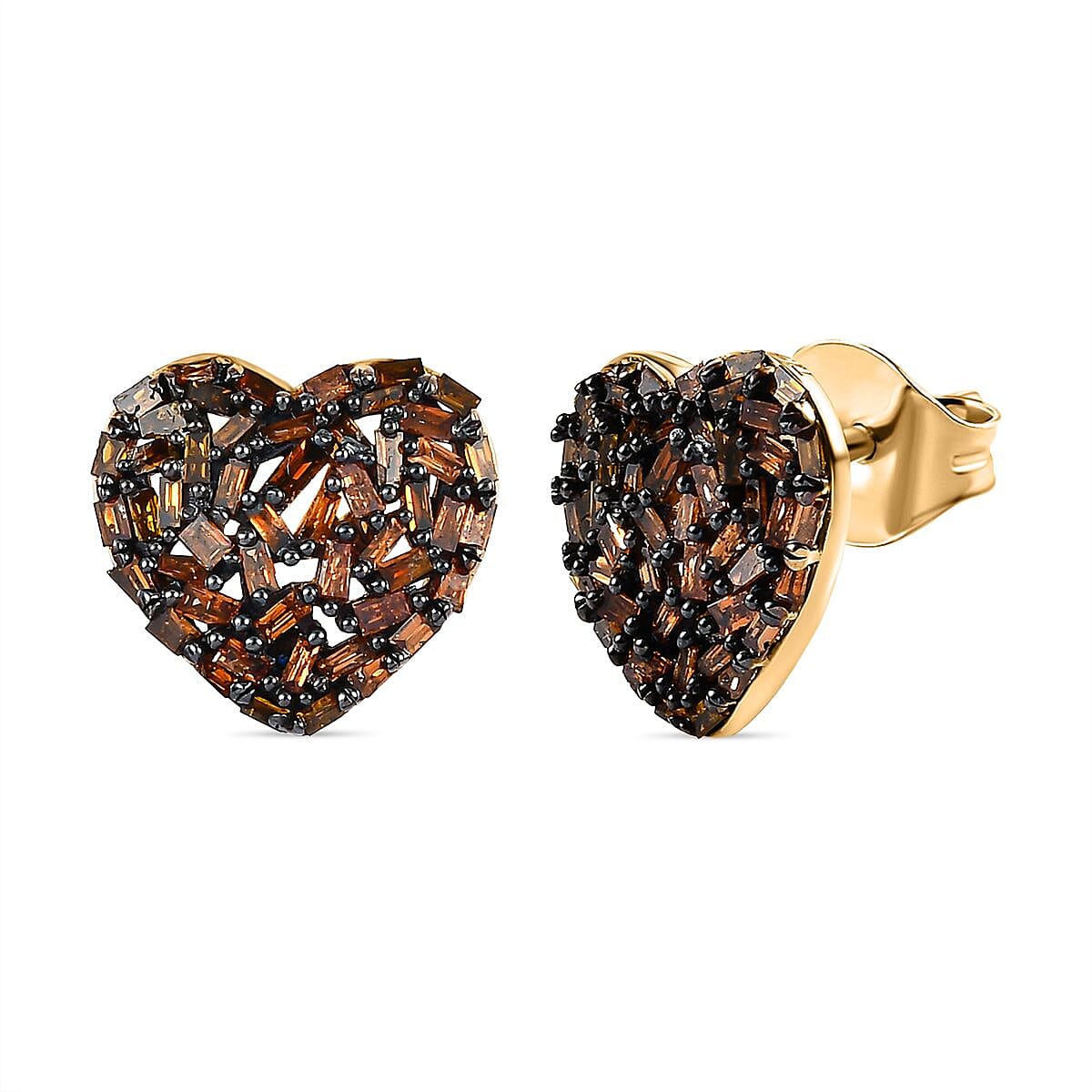 GP Amore Collection - Red Diamond Heart Earrings in 18K Yellow Gold Vermeil Plated Sterling Silver 0.54 Ct.