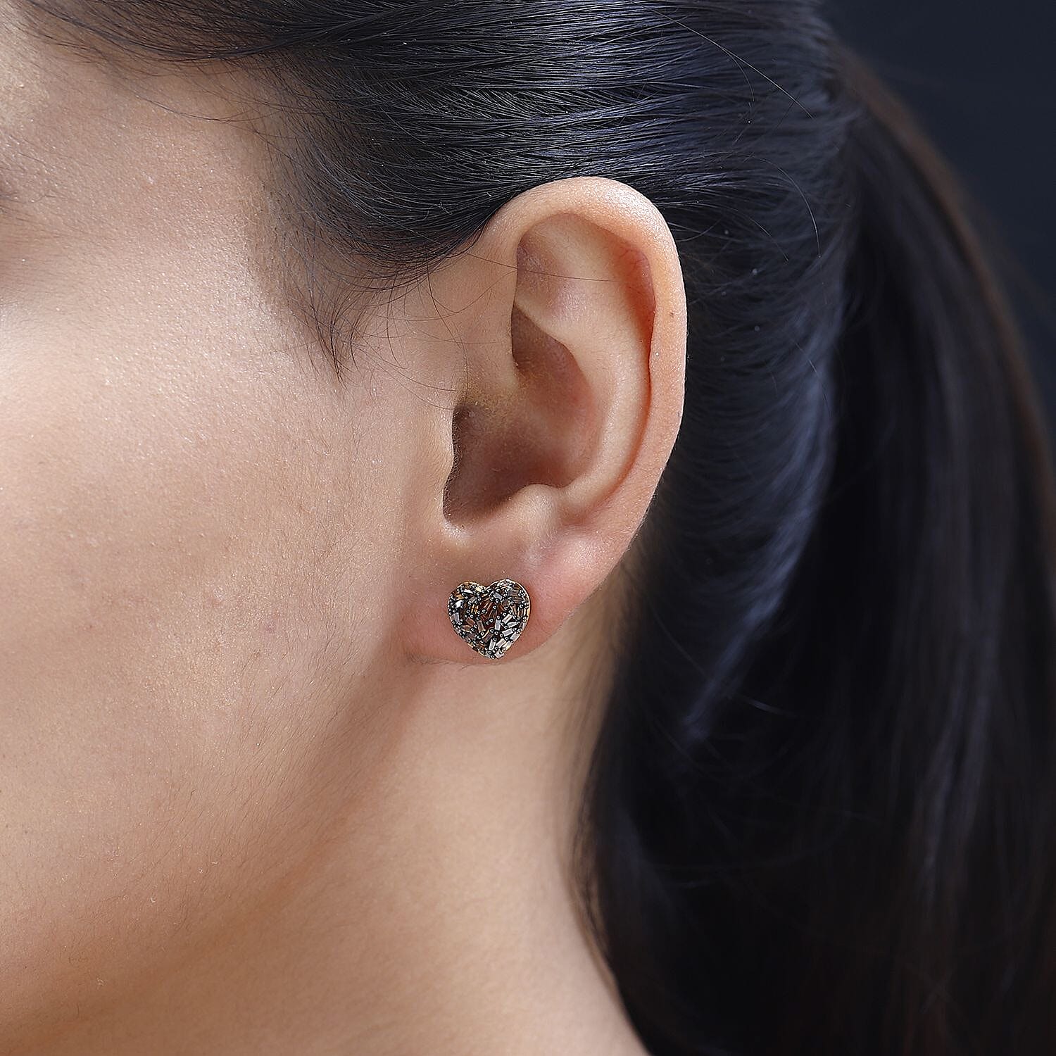 GP Amore Collection - Red Diamond Heart Earrings in 18K Yellow Gold Vermeil Plated Sterling Silver 0.54 Ct.