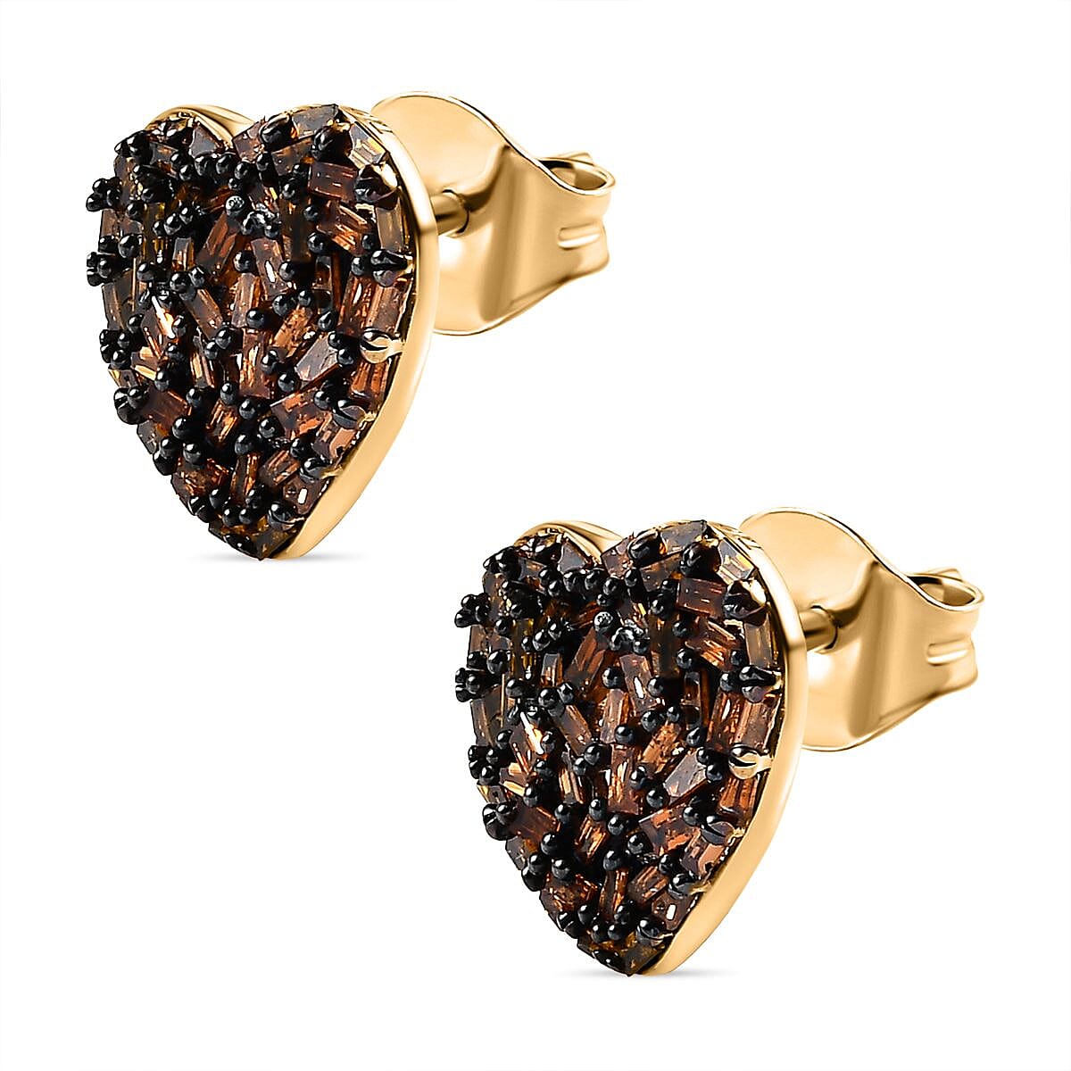 GP Amore Collection - Red Diamond Heart Earrings in 18K Yellow Gold Vermeil Plated Sterling Silver 0.54 Ct.