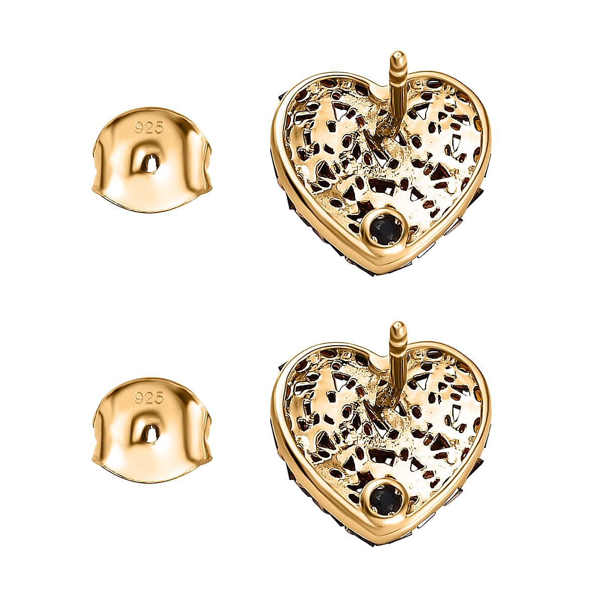 GP Amore Collection - Red Diamond Heart Earrings in 18K Yellow Gold Vermeil Plated Sterling Silver 0.54 Ct.
