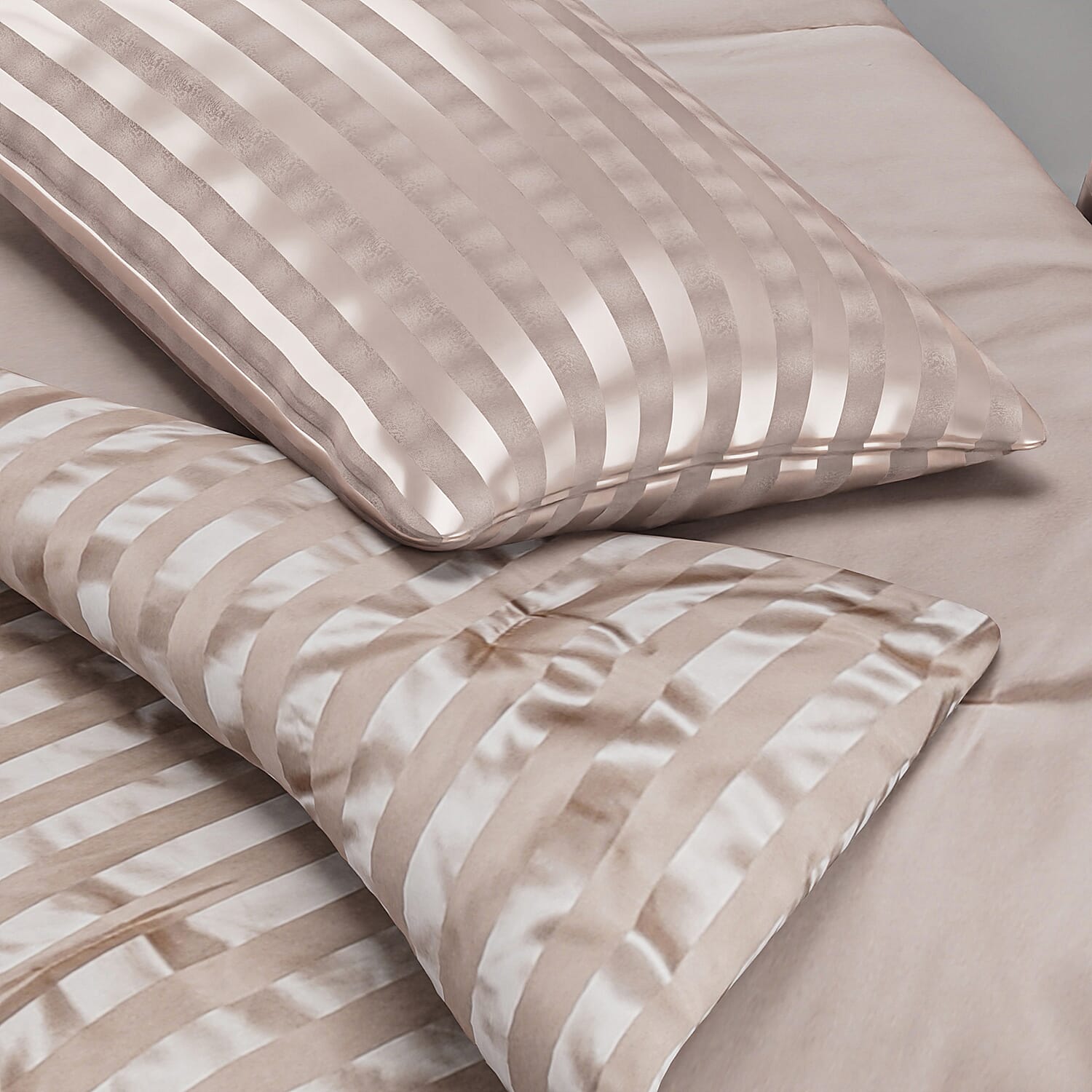 3 Piece Set - Striped Patterned Comforter with 2 Pillow Pillowcases - White