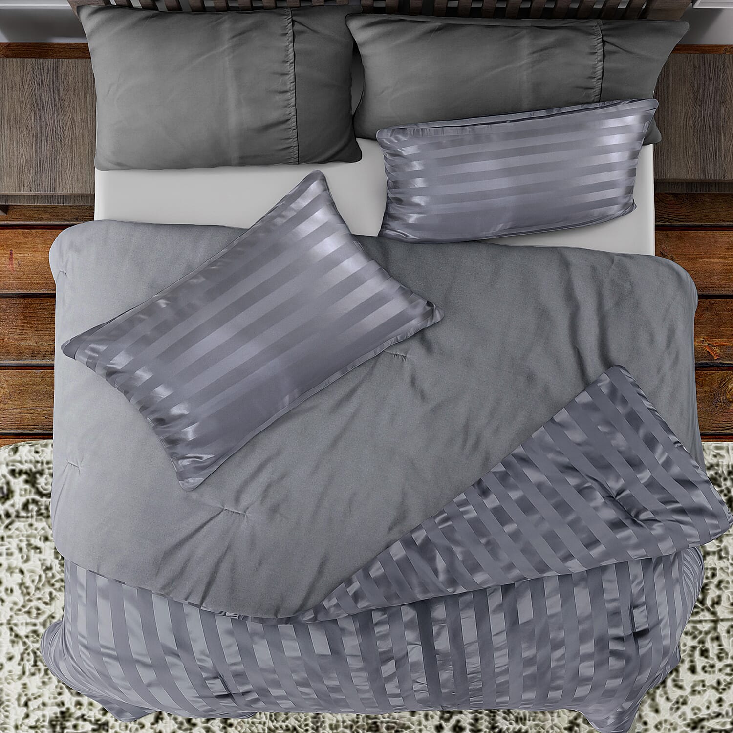 3 Piece Set - Striped Patterned Comforter with 2 Pillow Pillowcases - White