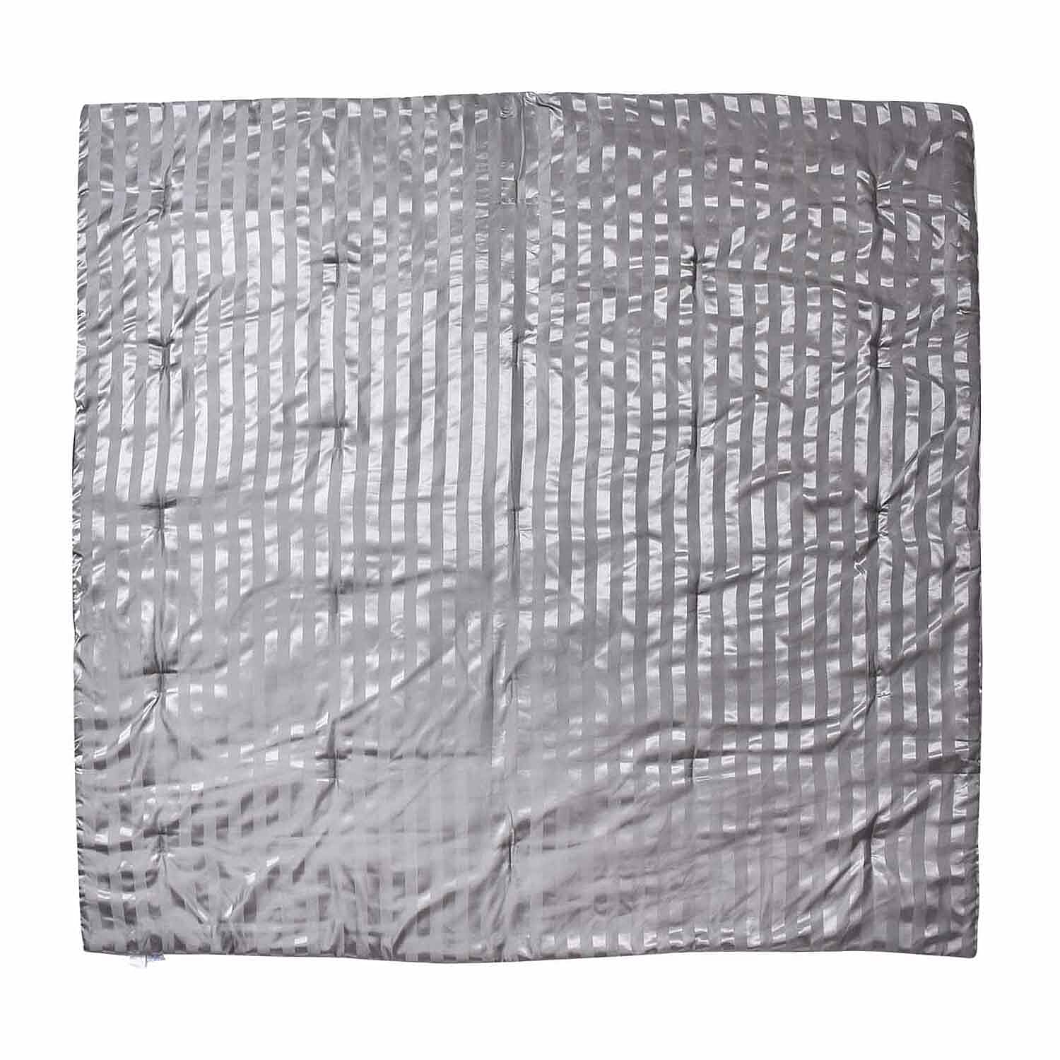 3 Piece Set - Striped Patterned Comforter with 2 Pillow Pillowcases - White