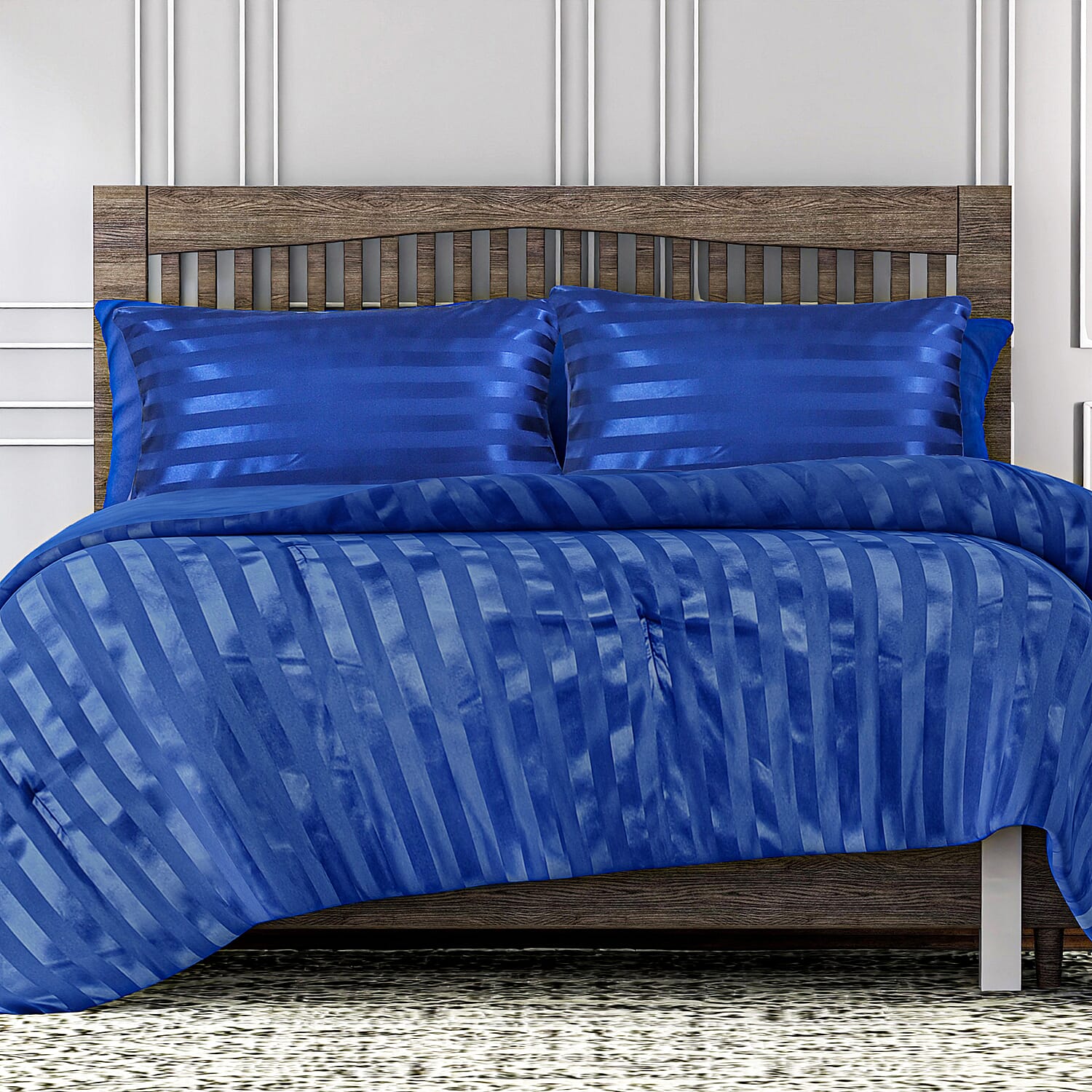 3 Piece Set - Striped Patterned Comforter with 2 Pillow Pillowcases - White