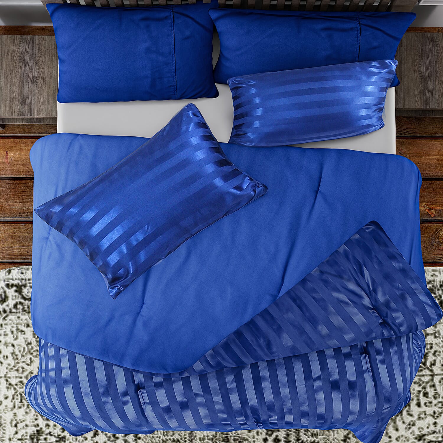 3 Piece Set - Striped Patterned Comforter with 2 Pillow Pillowcases - White