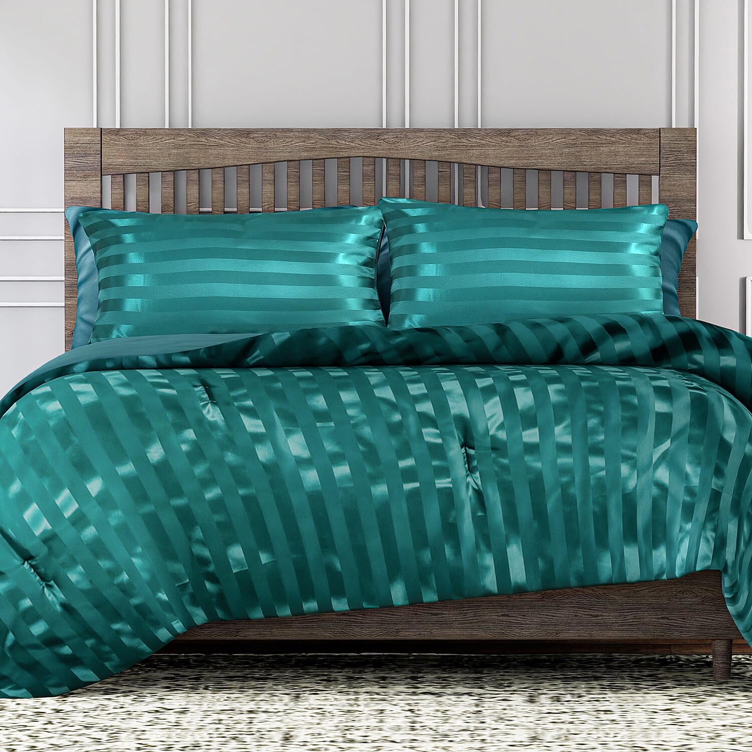 3 Piece Set - Striped Patterned Comforter with 2 Pillow Pillowcases - White