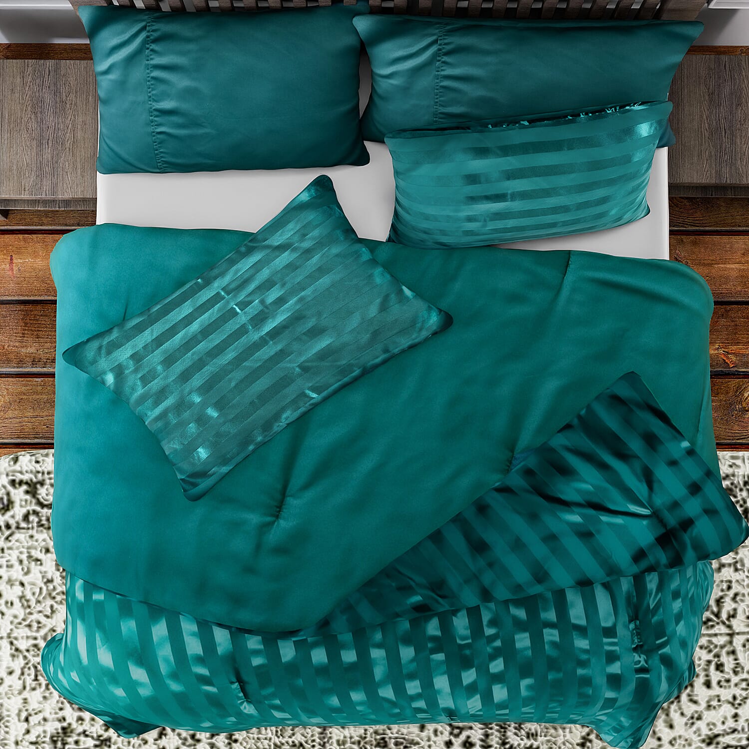 3 Piece Set - Striped Patterned Comforter with 2 Pillow Pillowcases - White