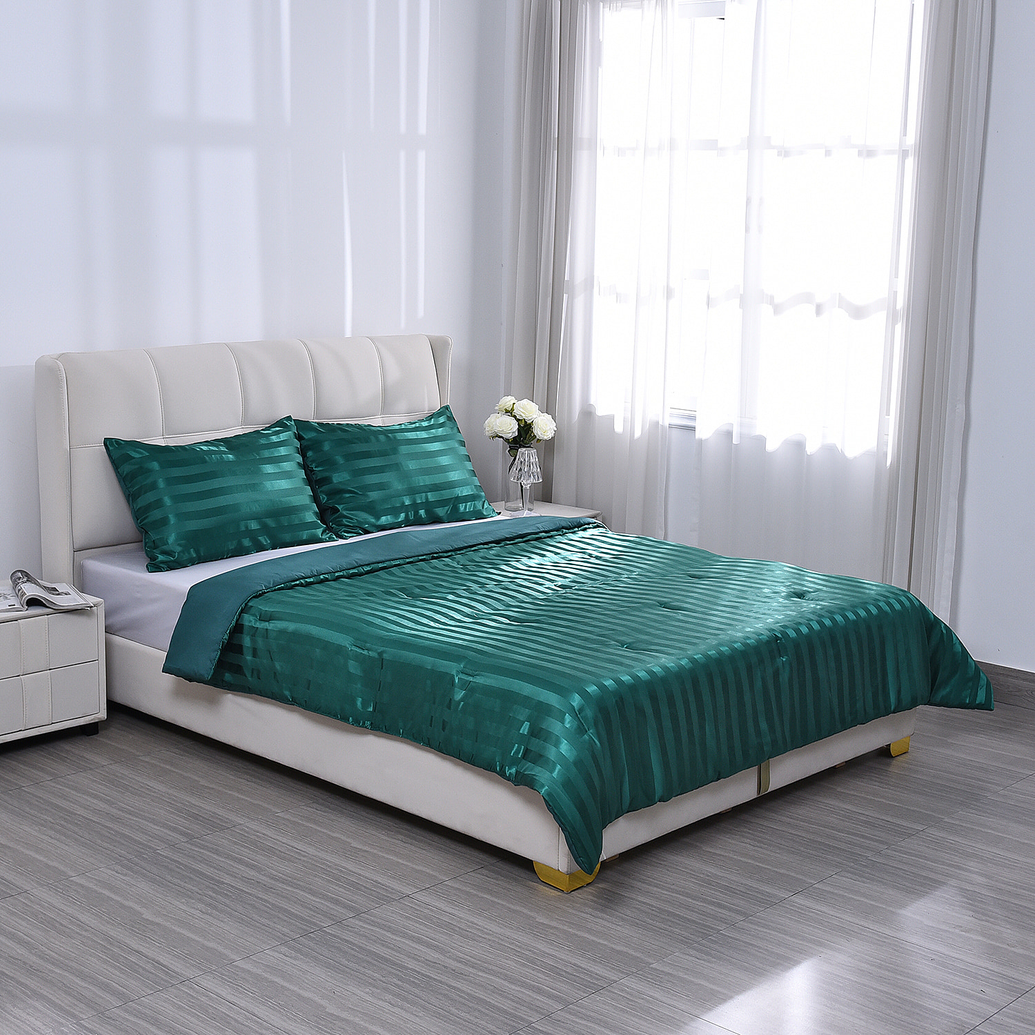 Polyester-Patterned-Comforter-and-Duvet-Size-200x1-cm-Green-White