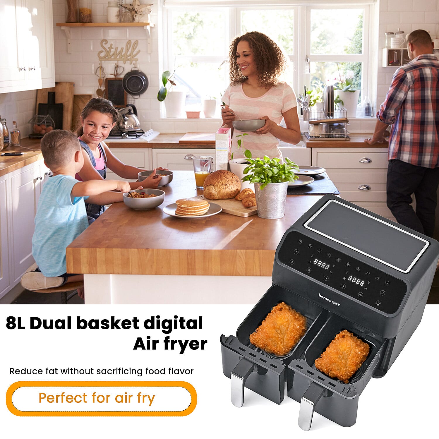 Homesmart 8L Dual Basket Digital Air Fryer - Black