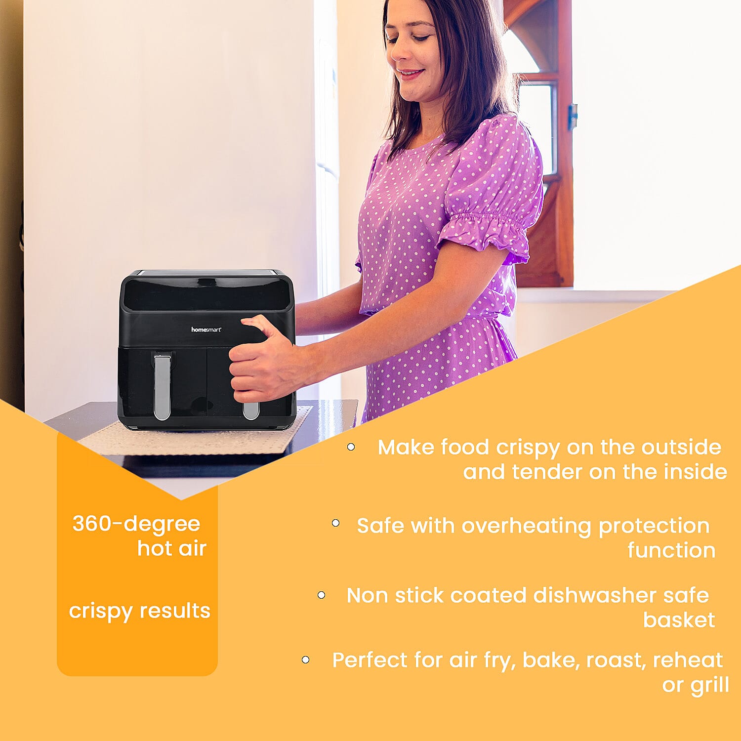 Homesmart 8L Dual Basket Digital Air Fryer - Black