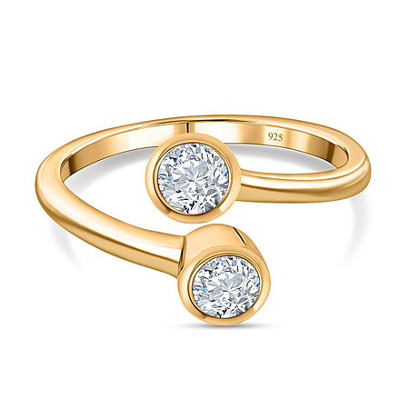 Moissanite Bypass Ring in 18K Yellow Gold Vermeil Plated Sterling Silver