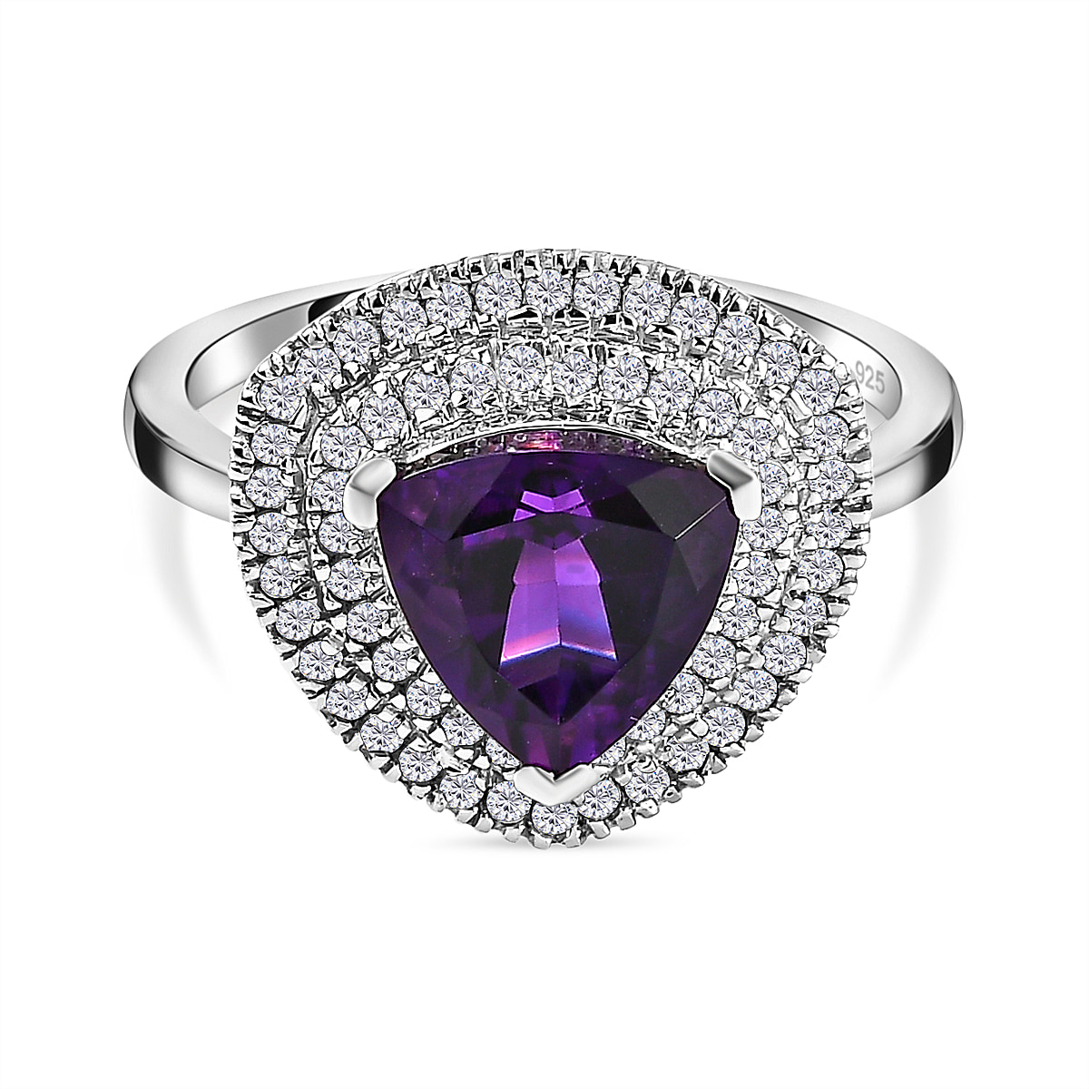 Moroccan Amethyst & Natural Zircon Halo Ring in Platinum Overlay Sterling  Silver 2.34 Ct.