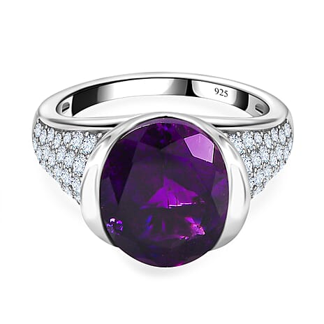 Moroccan Amethyst & Natural Zircon Ring in Platinum Overlay Sterling Silver 5.55 Ct