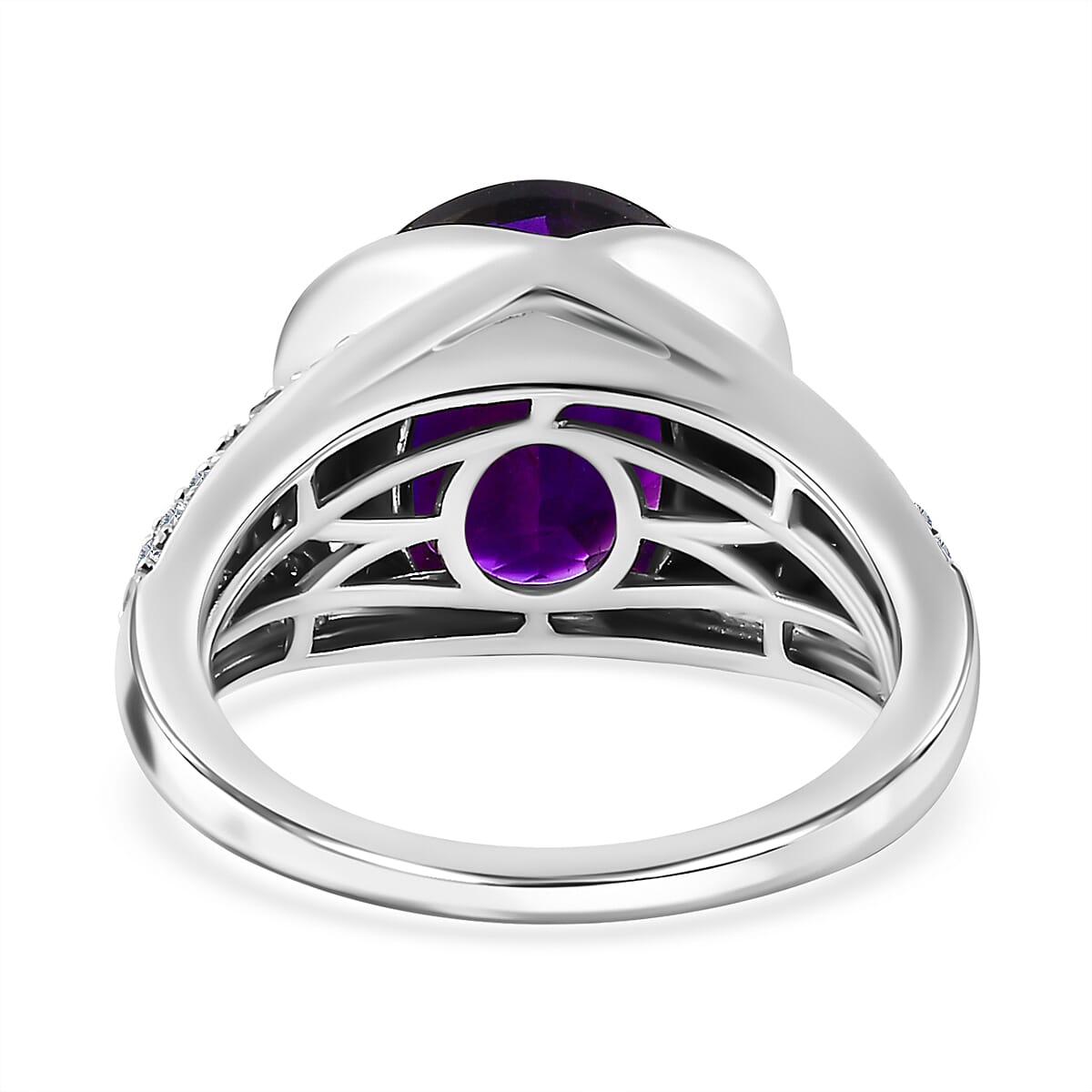 Moroccan Amethyst & Natural Zircon Ring in Platinum Overlay Sterling Silver 5.55 Ct Moroccan Amethyst & Natural Zircon Ring in Platinum Overlay Sterling Silver 5.55 Ct