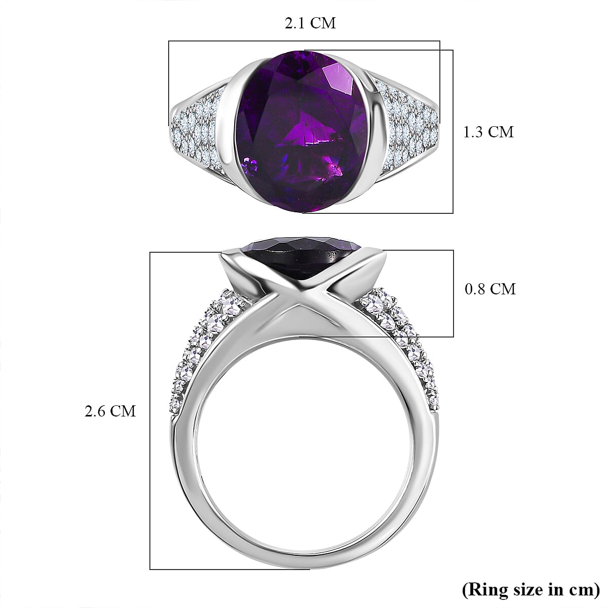 Moroccan Amethyst & Natural Zircon Ring in Platinum Overlay Sterling Silver 5.55 Ct Moroccan Amethyst & Natural Zircon Ring in Platinum Overlay Sterling Silver 5.55 Ct