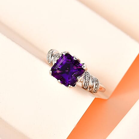 Moroccan Amethyst & Natural Zircon Ring in Platinum Overlay Sterling Silver 2.60 Ct.