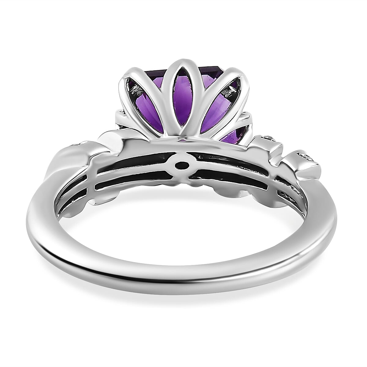 Moroccan Amethyst & Natural Zircon Ring in Platinum Overlay Sterling Silver 2.60 Ct. Moroccan Amethyst & Natural Zircon Ring in Platinum Overlay Sterling Silver 2.60 Ct.