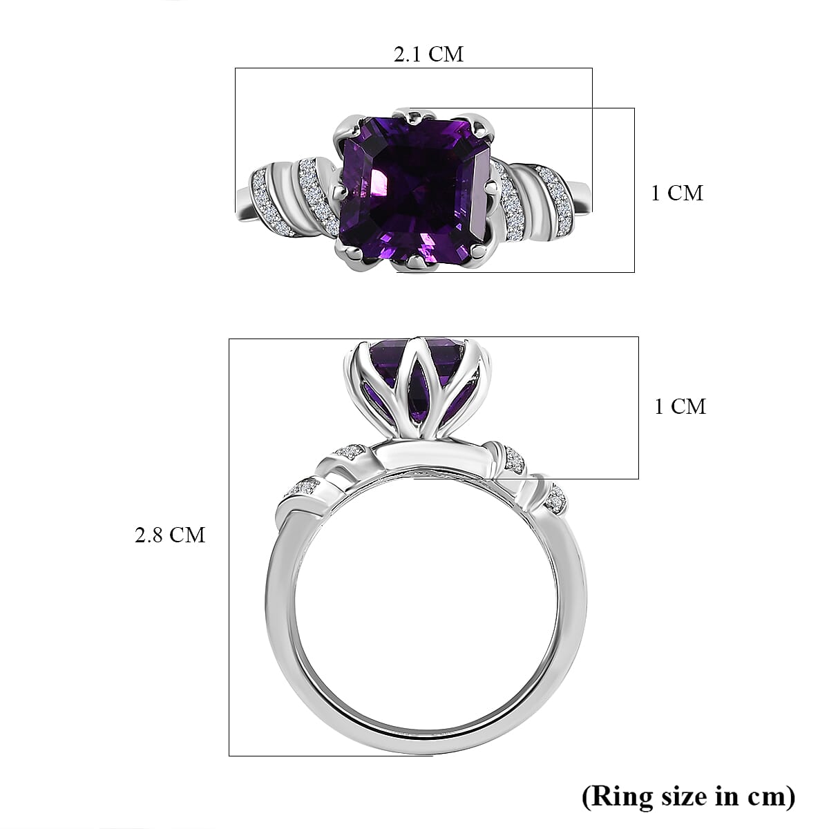 Moroccan Amethyst & Natural Zircon Ring in Platinum Overlay Sterling Silver 2.60 Ct. Moroccan Amethyst & Natural Zircon Ring in Platinum Overlay Sterling Silver 2.60 Ct.