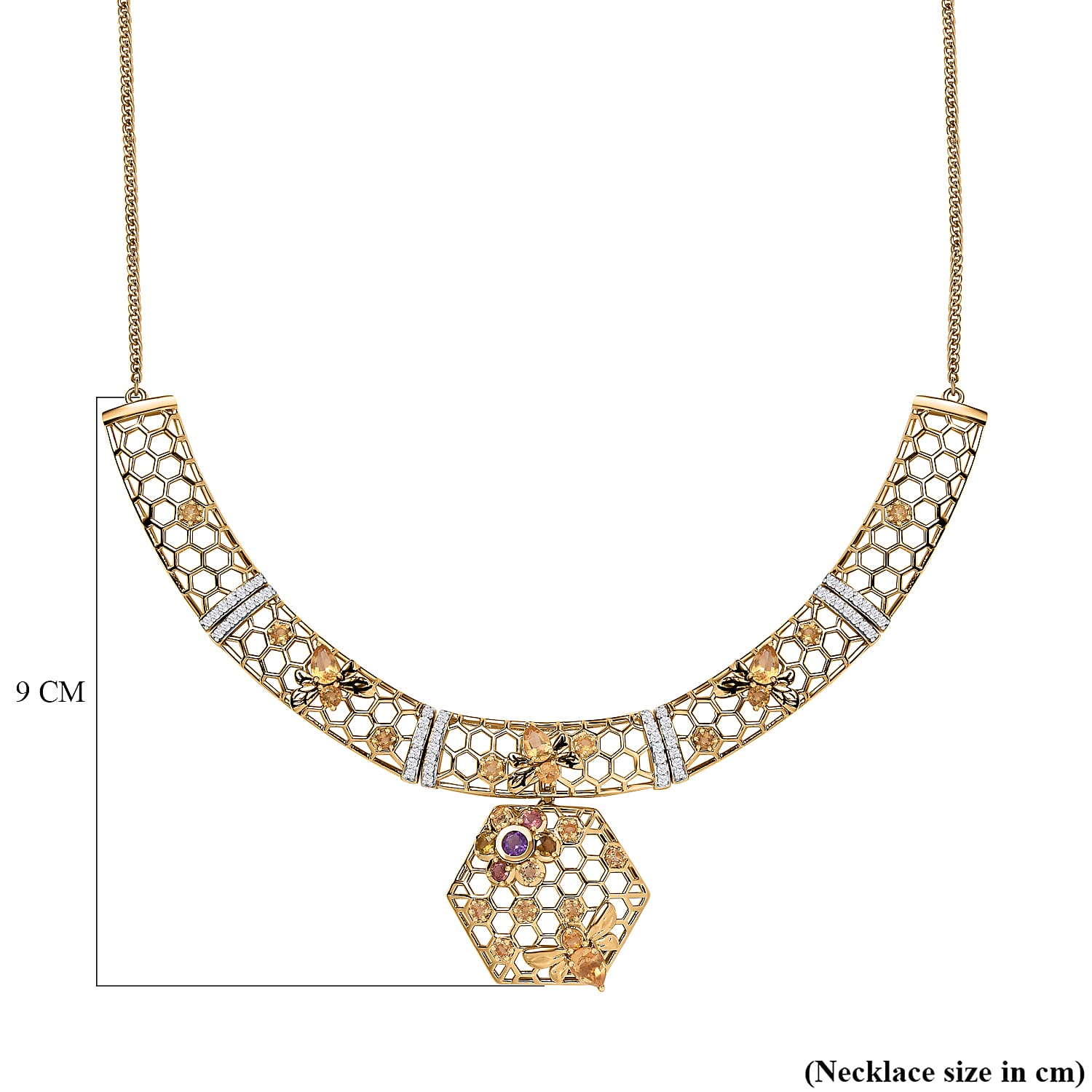 GP HoneyComb Collection - 3 in 1 Interchangeable Necklace Multi Gemstone in 18K Gold Vermeil Plated Sterling Silver 5.41 Ct, Silver Wt. 28.55 Gms. Size 20