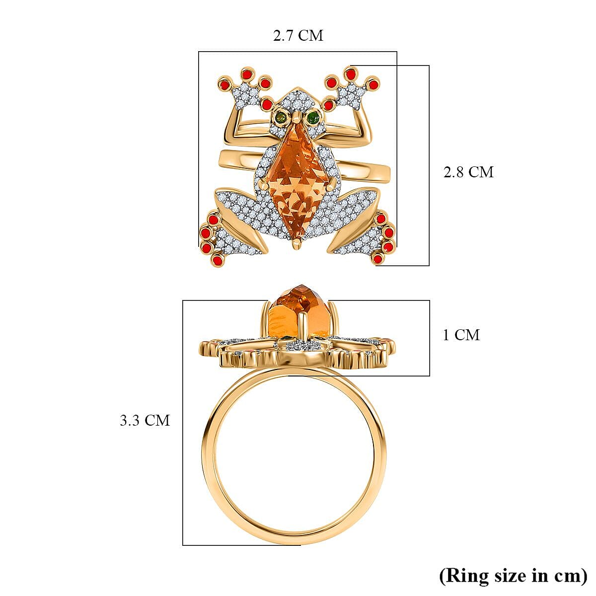 GP Italian Garden Collection - Citrine, Natural Chrome Diopside & Natural Zircon Frog Ring in 18K Vermeil YG Plated Sterling Silver 5.60 Ct, Silver Wt. 8.40 Gms GP Italian Garden Collection - Citrine, Natural Chrome Diopside & Natural Zircon Frog Ring in 18K Vermeil YG Plated Sterling Silver 5.60 Ct, Silver Wt. 8.40 Gms