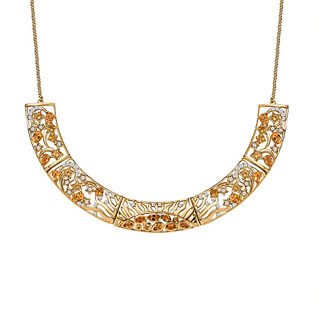 GP Celestial Dream Collection - Citrine & Natural Zircon Necklace (Size - 20) in 18K Yellow Gold Vermeil Plated Sterling Silver 9.10 Ct, Silver Wt. 24 Gms