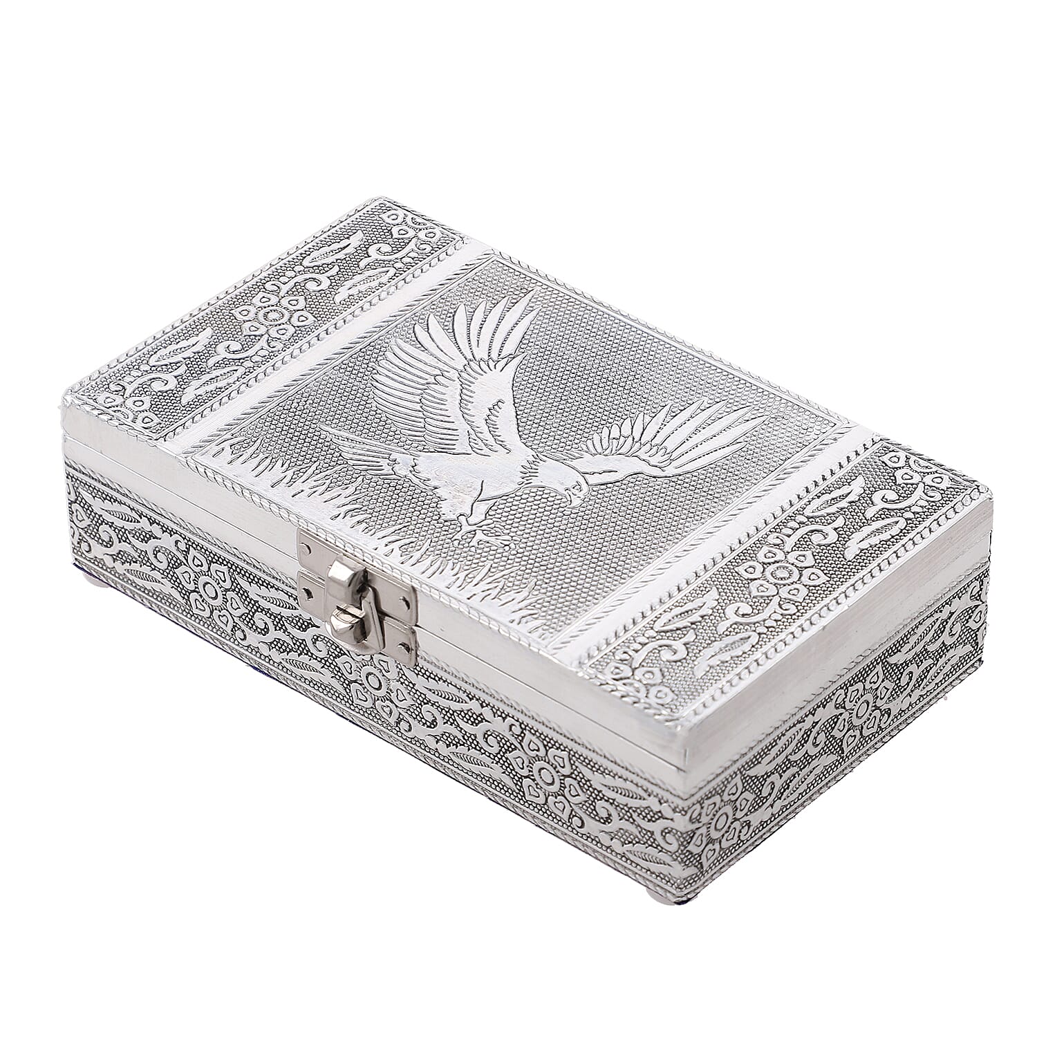 Set of 3 -  Handcrafted Eagle Embossed Vintage Storage Box (Size 16.5x10x4 cm) - Silver