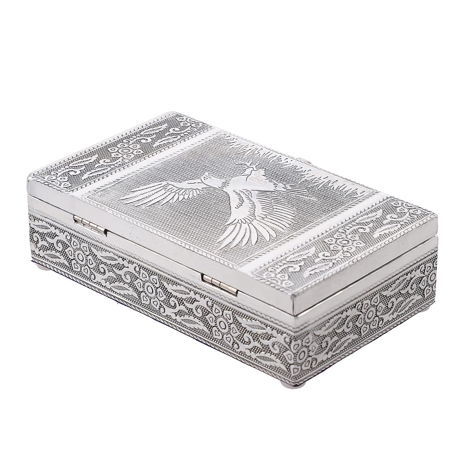 Set of 3 -  Handcrafted Eagle Embossed Vintage Storage Box (Size 16.5x10x4 cm) - Silver