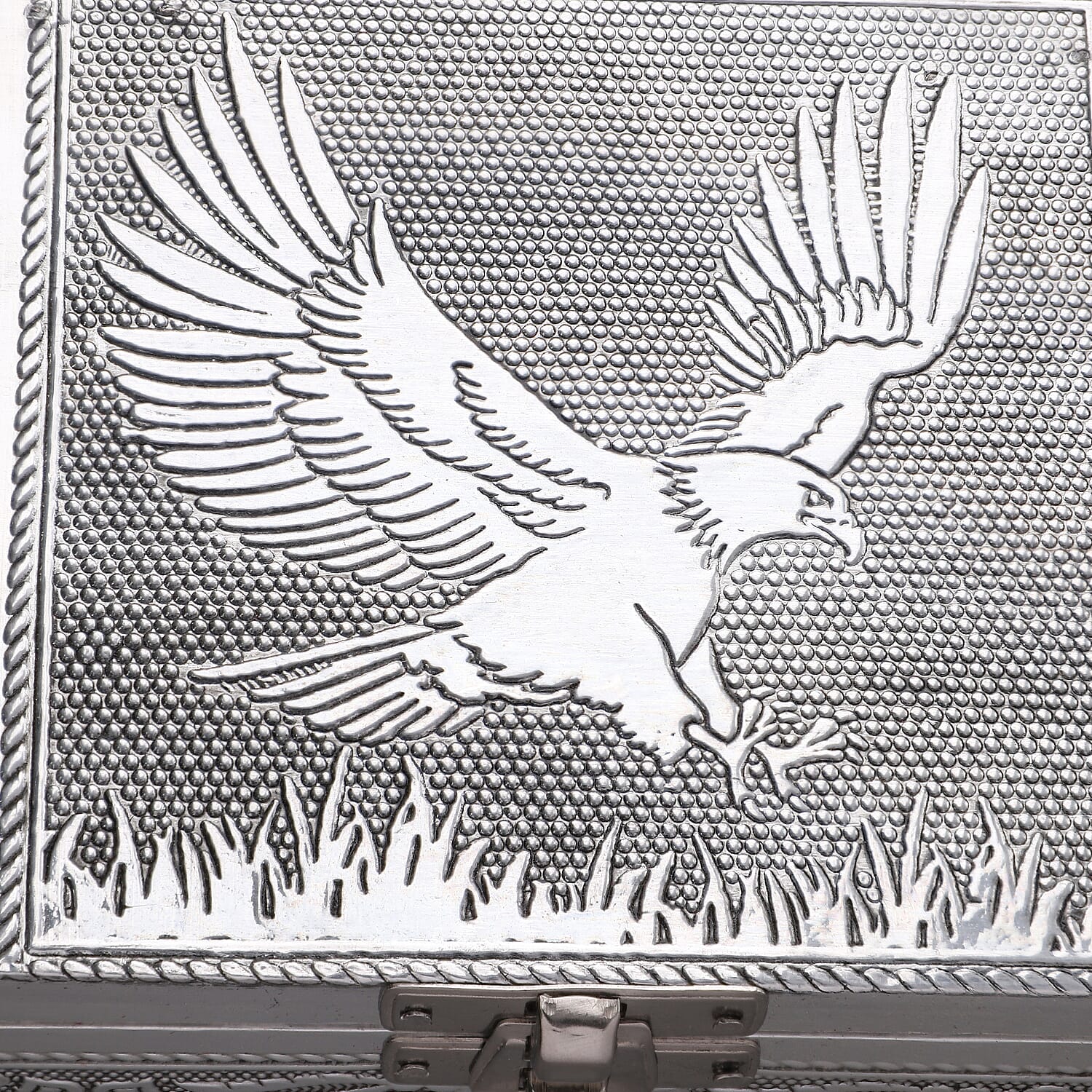 Set of 3 -  Handcrafted Eagle Embossed Vintage Storage Box (Size 16.5x10x4 cm) - Silver