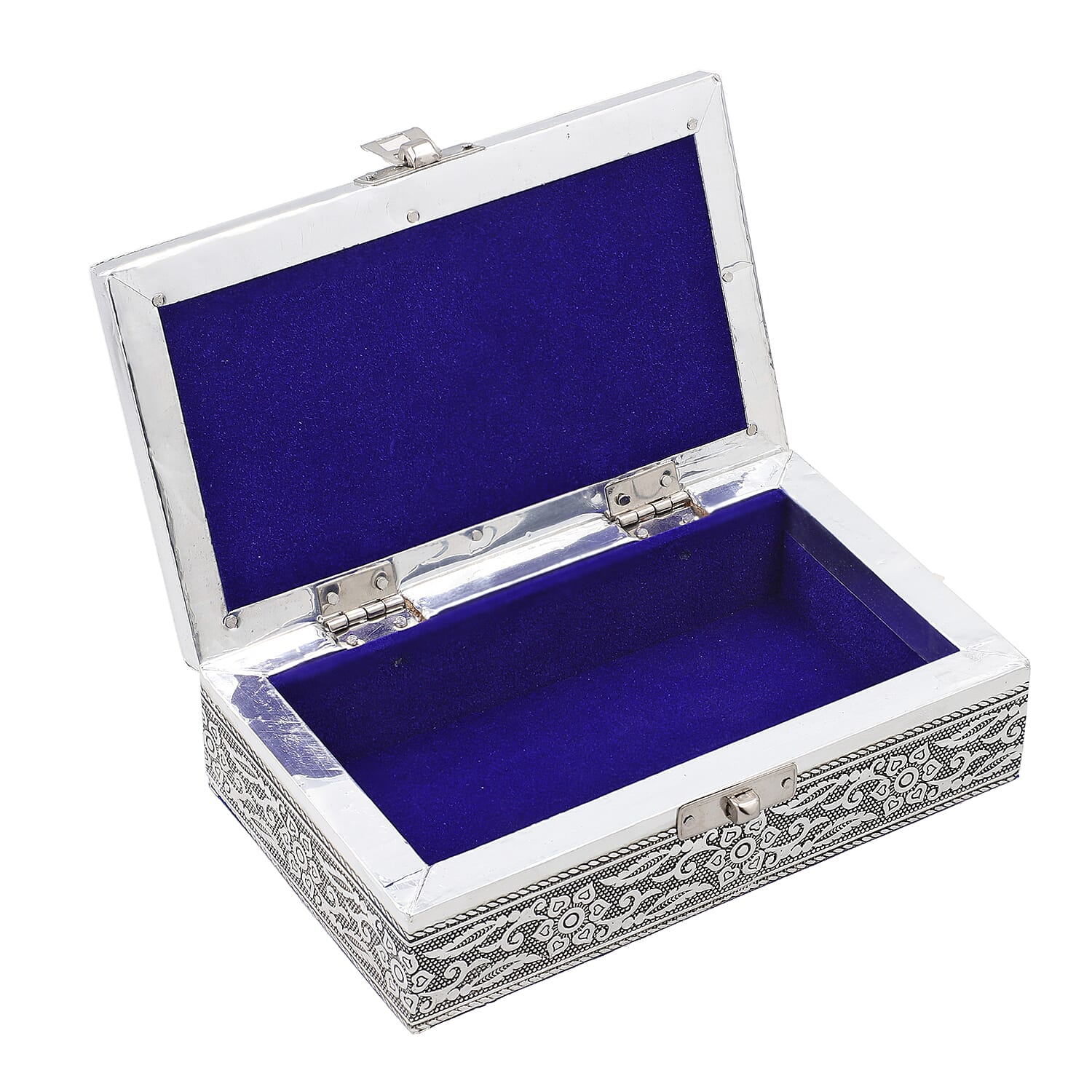 Set of 3 - Elephant Embossed Rectangular Aluminium Oxidized Storage Boxes (Size 16.5x10x4 Inch) - Silver