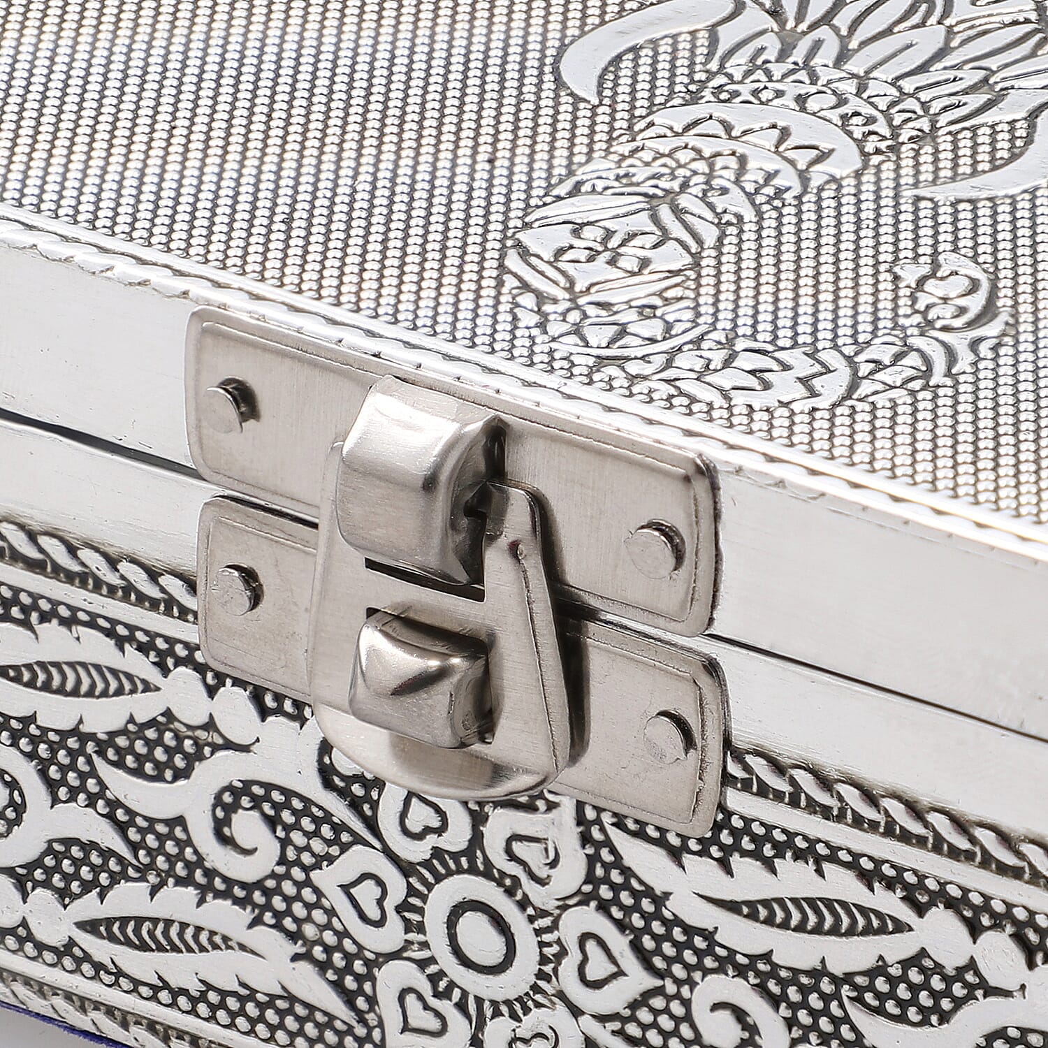 Set of 3 - Elephant Embossed Rectangular Aluminium Oxidized Storage Boxes (Size 16.5x10x4 Inch) - Silver