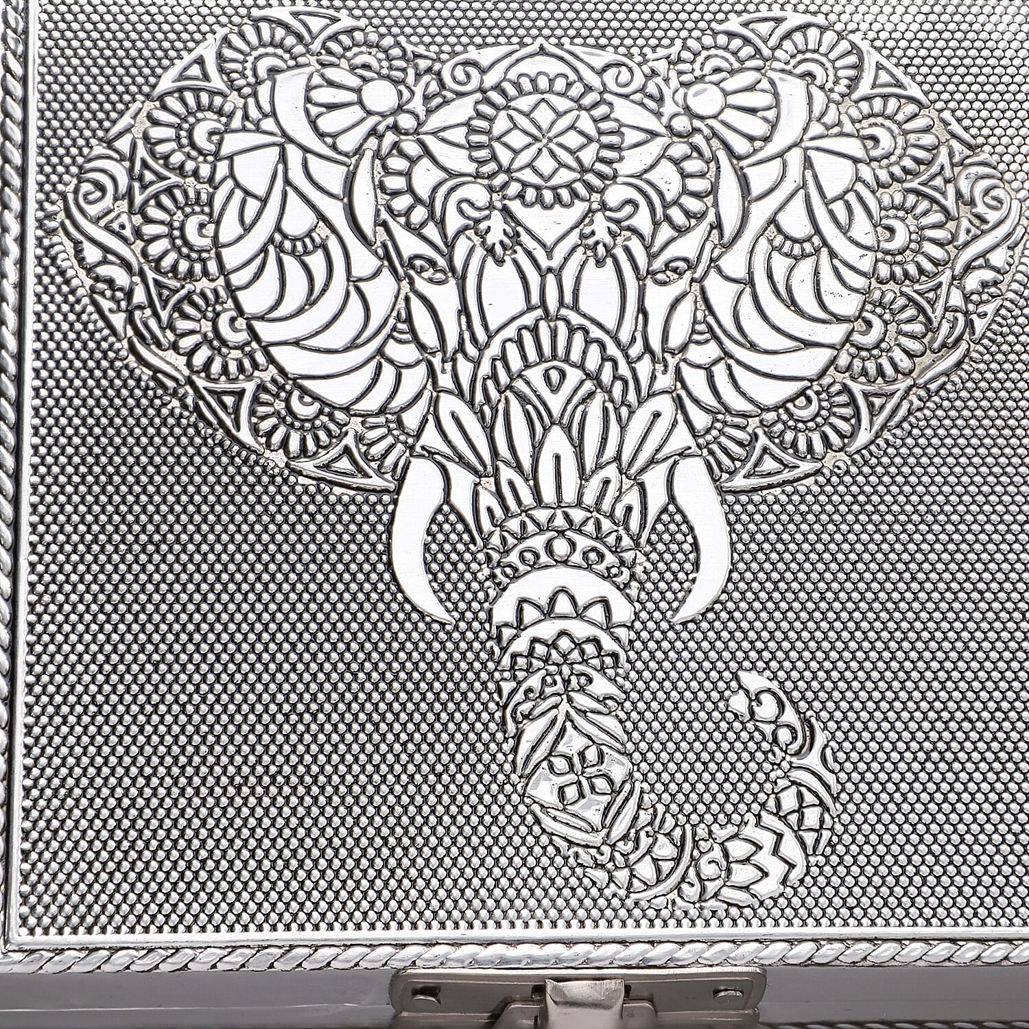 Set of 3 - Elephant Embossed Rectangular Aluminium Oxidized Storage Boxes (Size 16.5x10x4 Inch) - Silver