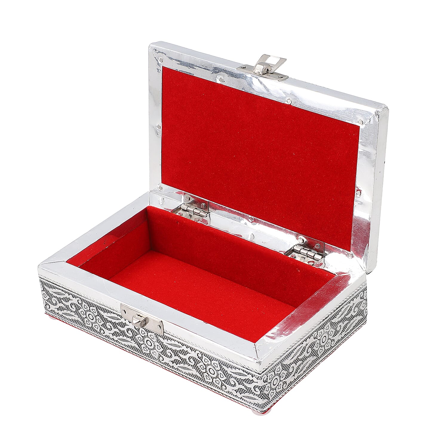 Set of 3 - Cross Embossed Rectangular Aluminium Oxidized Storage Boxes (Size 16.5x10x4 Inch) - Silver