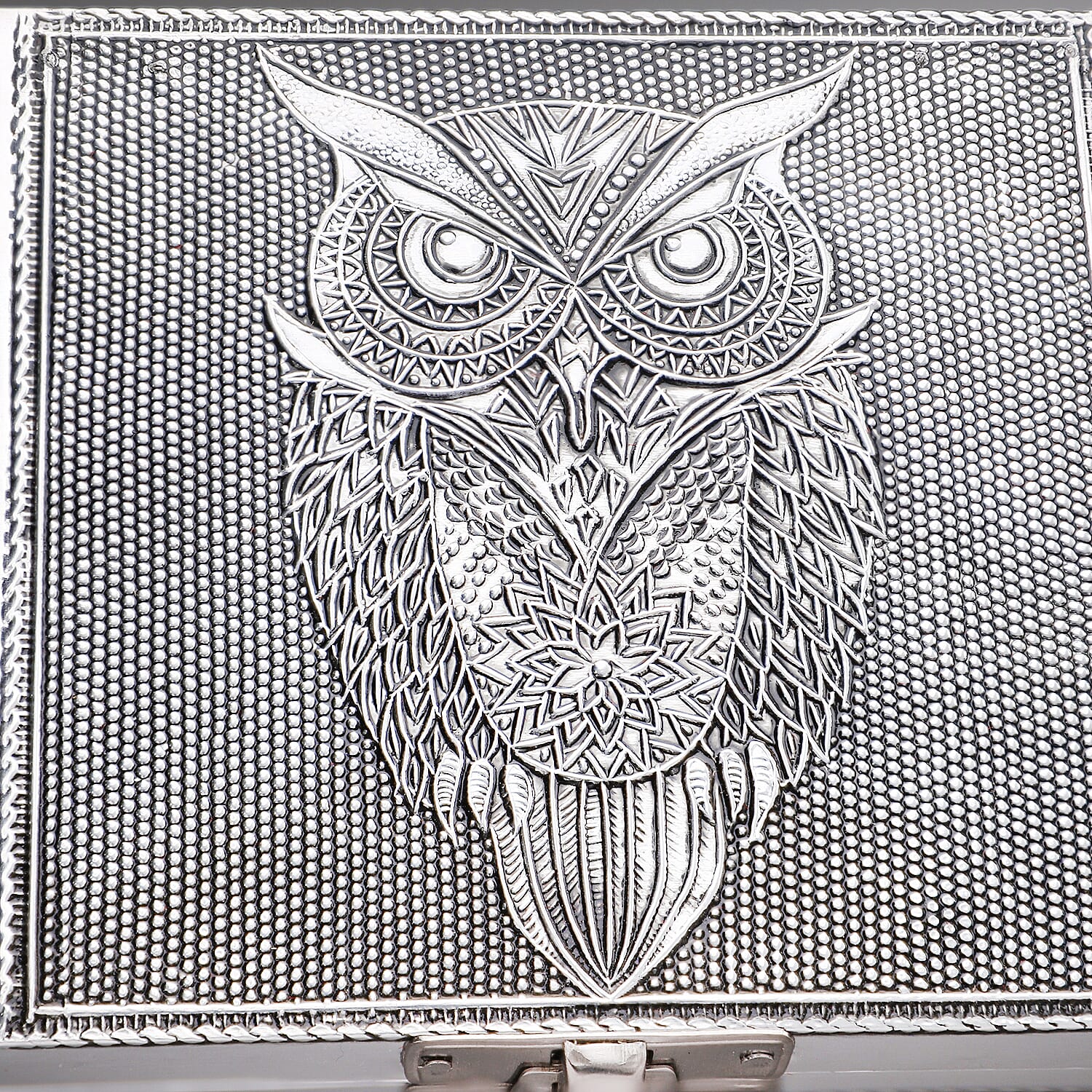 Set of 3  - Handcrafted Owl Embossed Vintage Storage Box (Size 16x10x4 cm) - Silver & Silver
