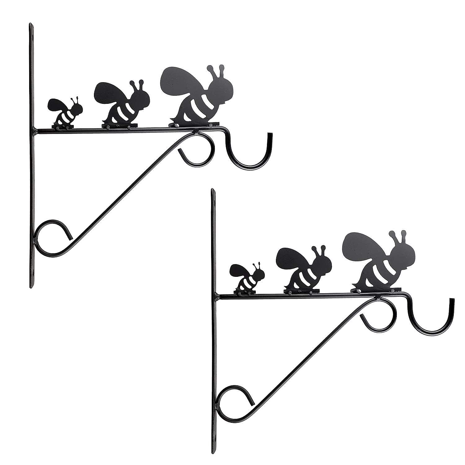 Set of 2 Honeybee Garden Hanging Basket Bracket - Black