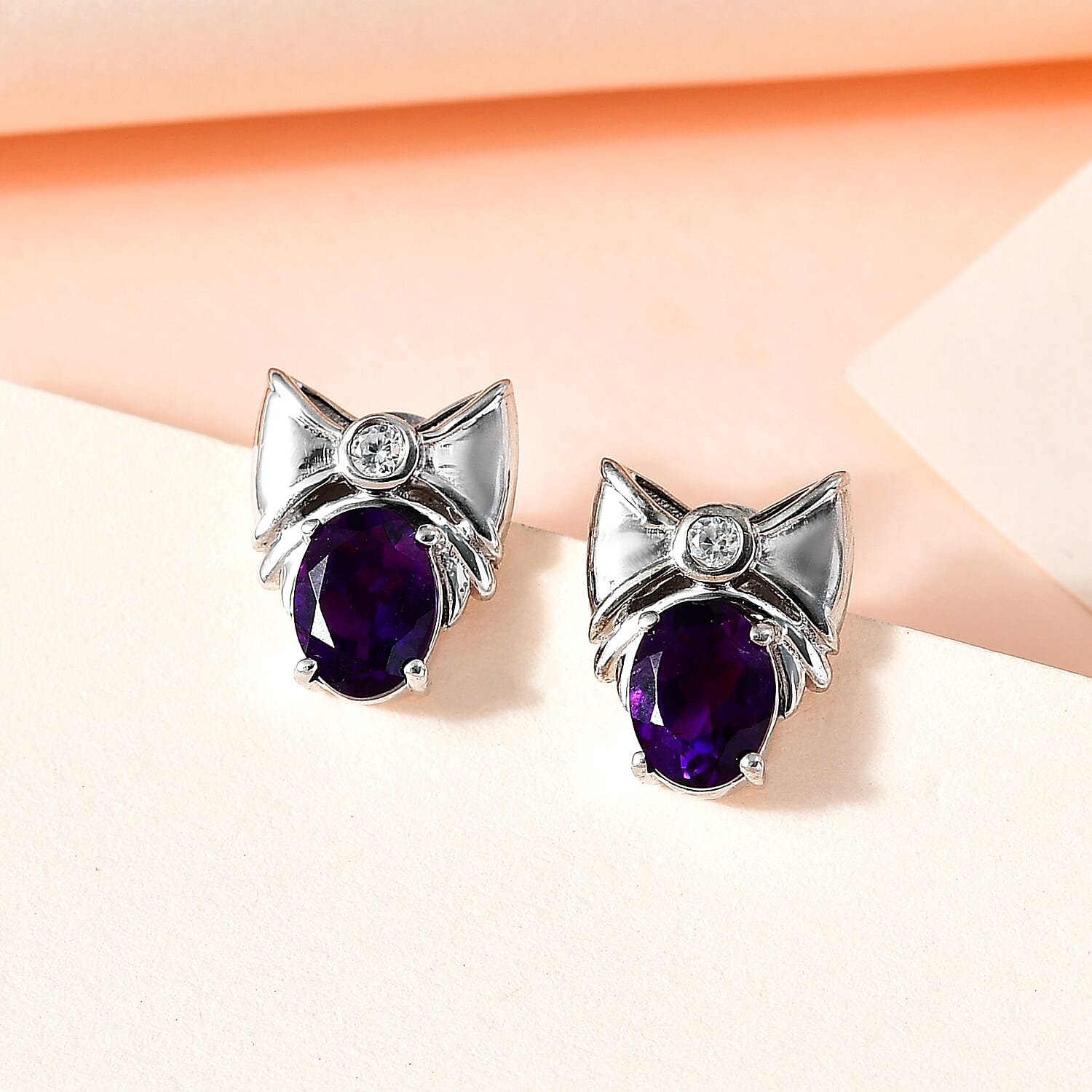Moroccan Amethyst & Natural Zircon Earrings in Platinum Overlay Sterling Silver 2.44 Ct.