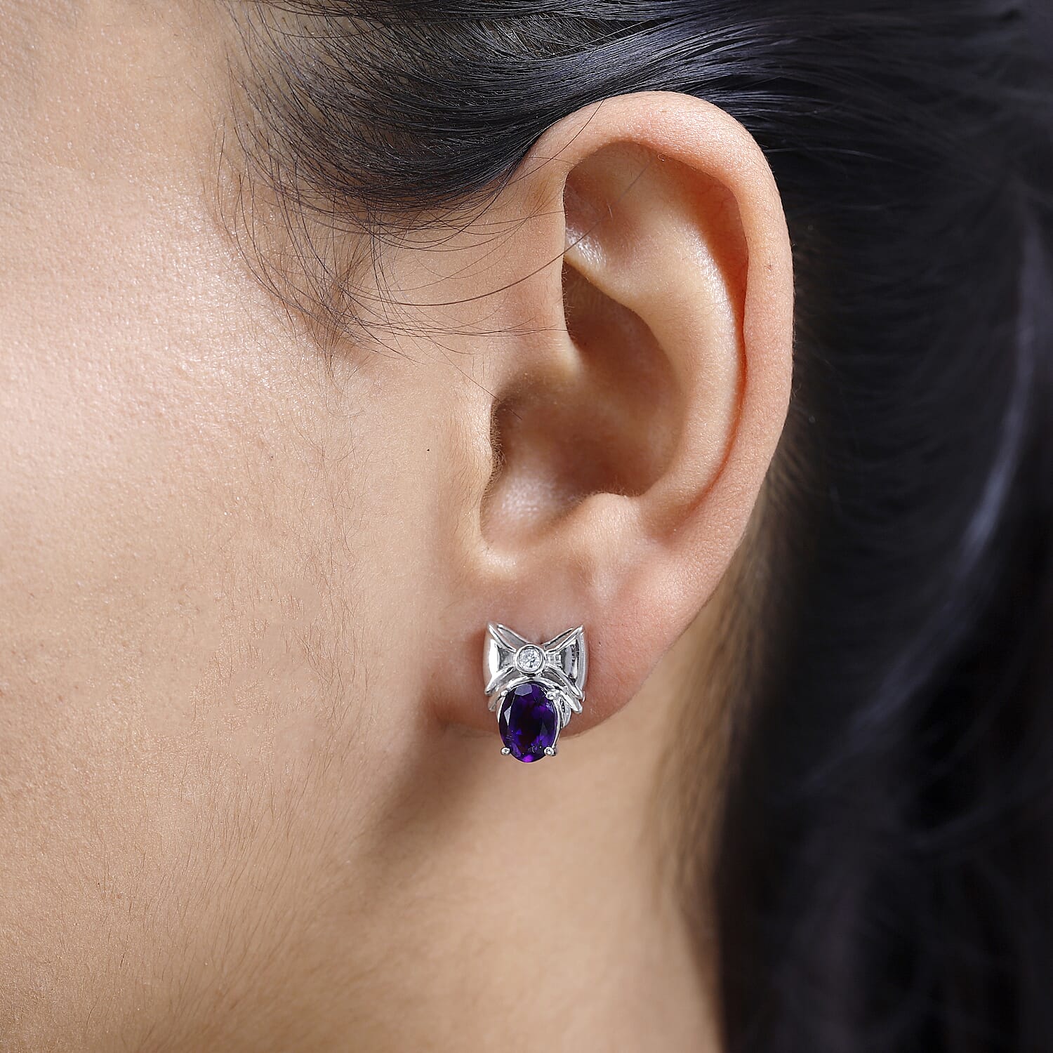 Moroccan Amethyst & Natural Zircon Earrings in Platinum Overlay Sterling Silver 2.44 Ct.