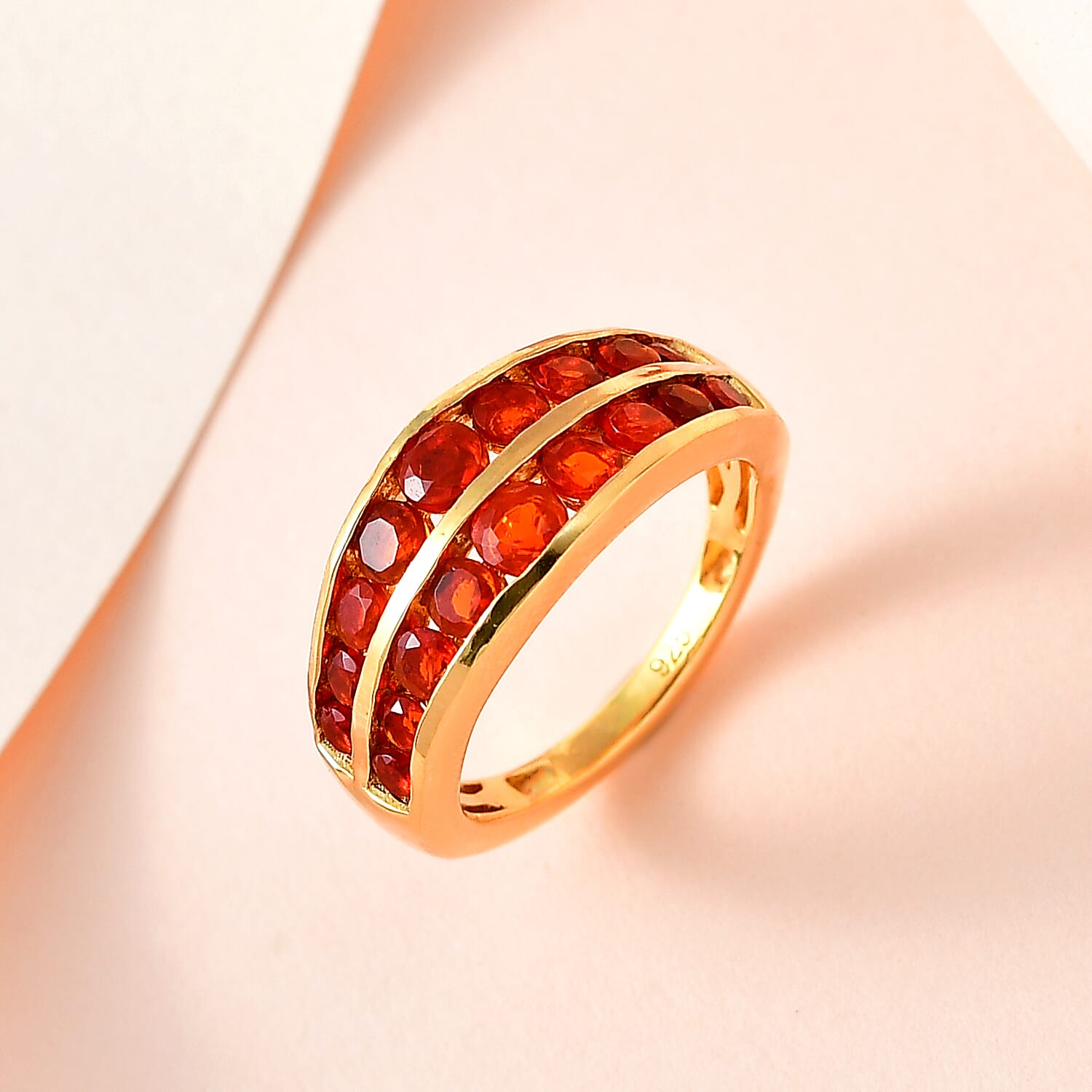 Salamanca Fire Opal Half-Eternity Ring in 18K Gold Yellow Sterling Silver 1.28 Ct.