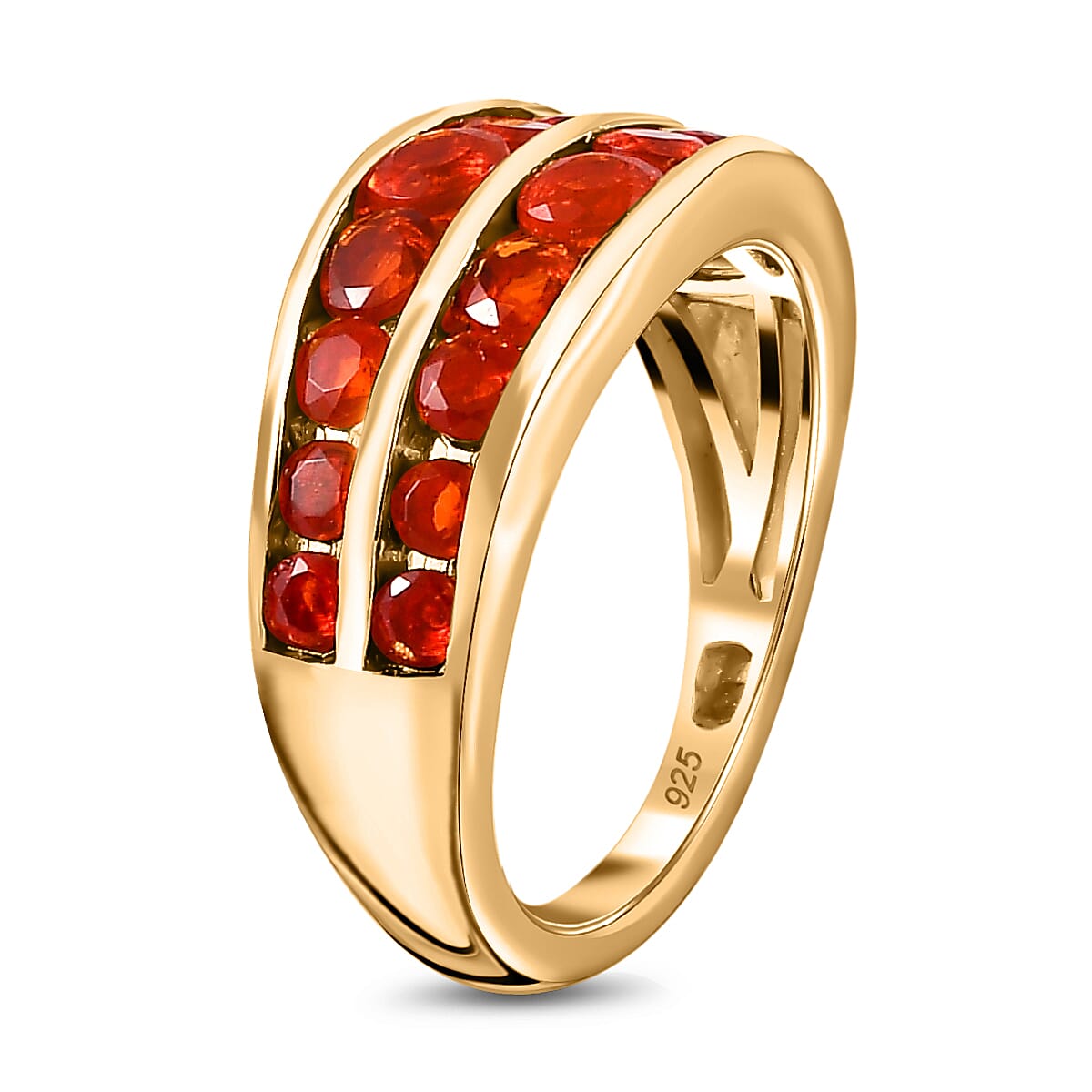Salamanca Fire Opal Half-Eternity Ring in 18K Gold Yellow Sterling Silver 1.28 Ct.
