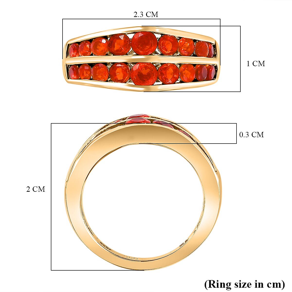 Salamanca Fire Opal Half-Eternity Ring in 18K Gold Yellow Sterling Silver 1.28 Ct.