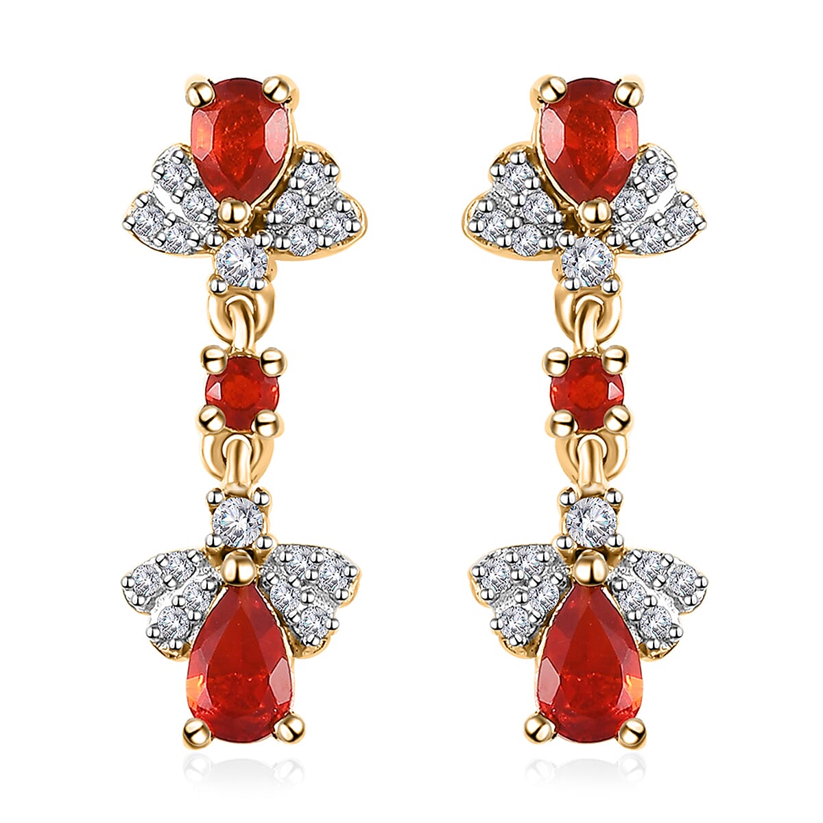 Salamanca Fire Opal & Natural Zircon Firefly Duet Earrings in 18K Vermeil Gold Plated Sterling Silver