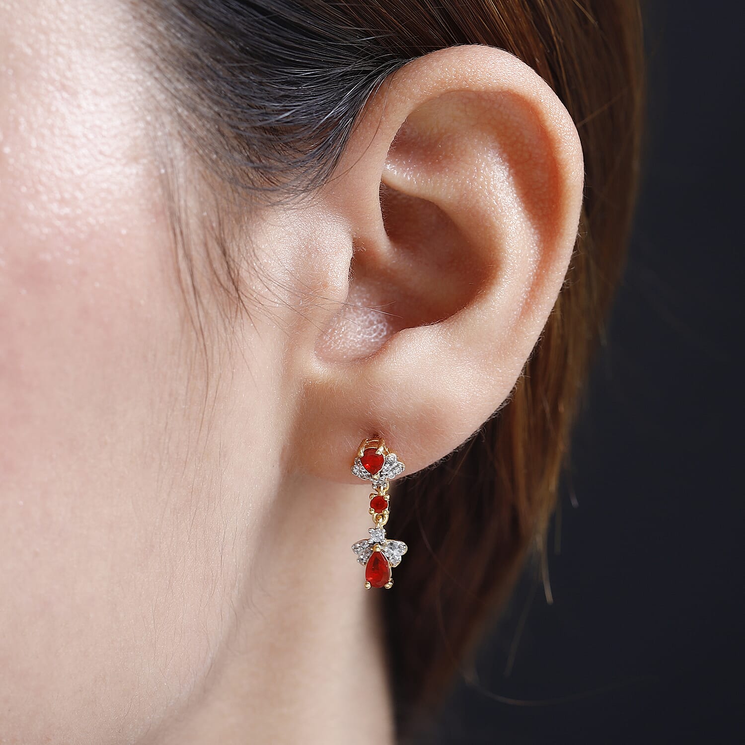 Salamanca Fire Opal & Natural Zircon Firefly Duet Earrings in 18K Vermeil Gold Plated Sterling Silver